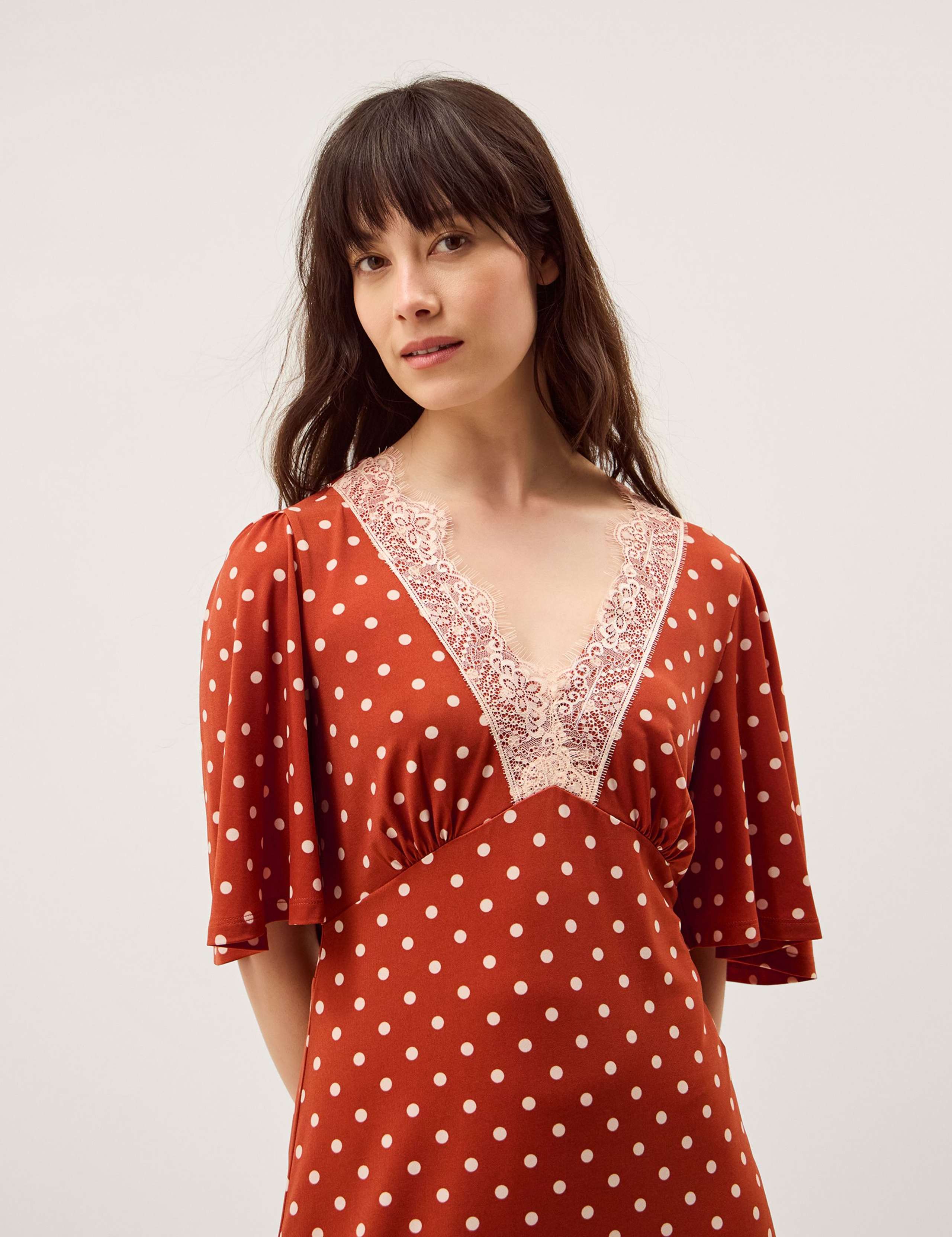Jersey Polka Dot V-Neck Midi Skater Dress 3 of 5