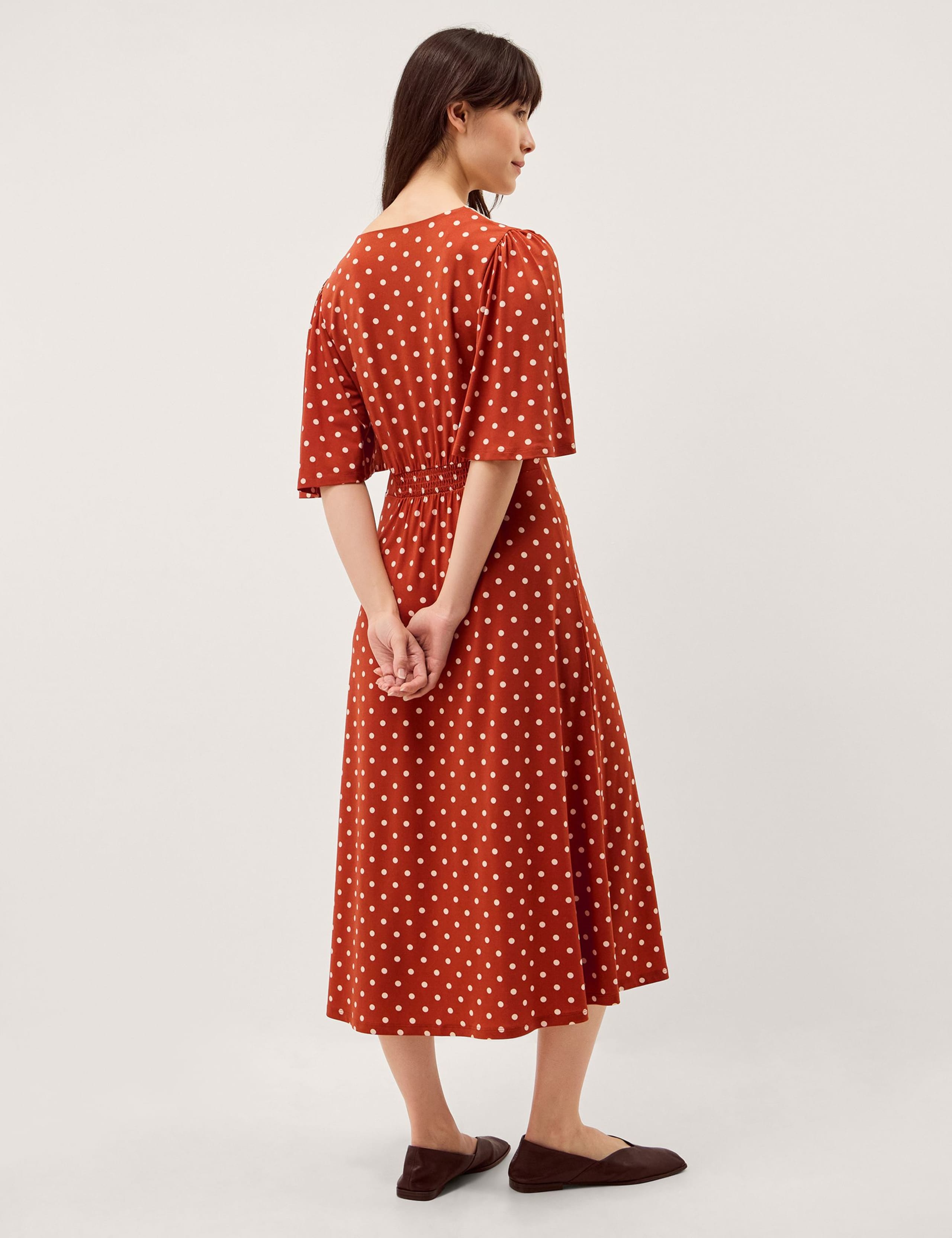 Jersey Polka Dot V-Neck Midi Skater Dress 4 of 5