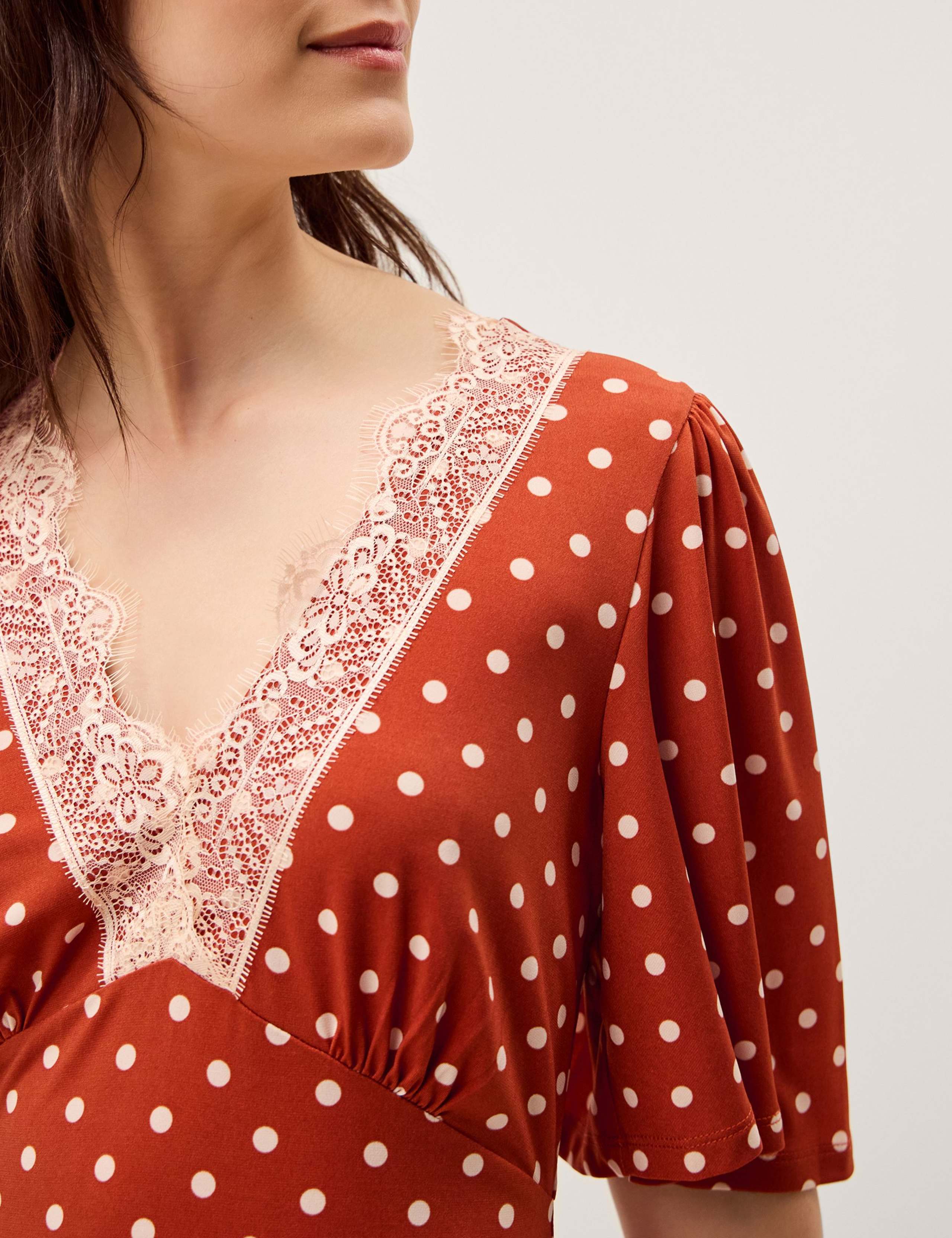 Jersey Polka Dot V-Neck Midi Skater Dress 5 of 5