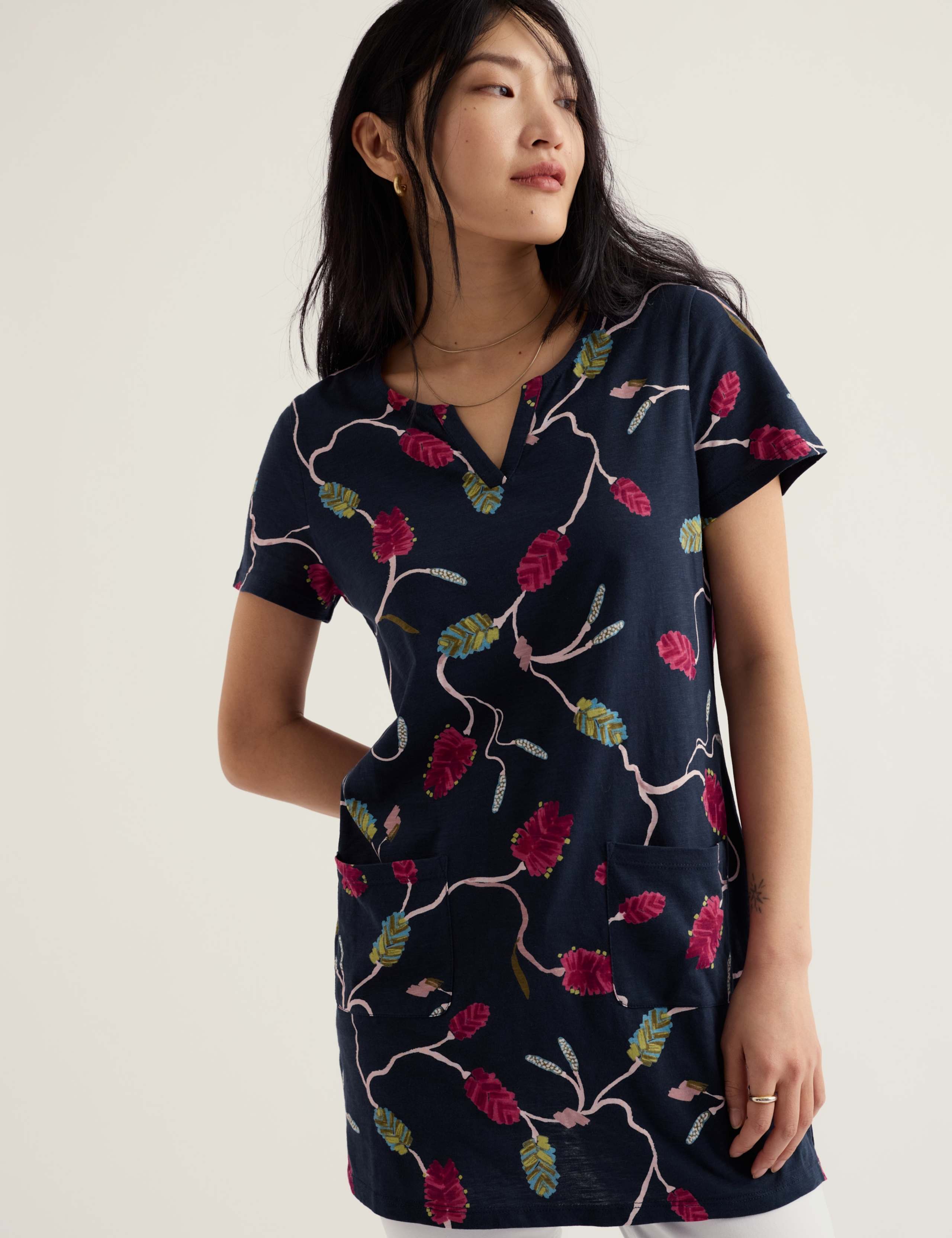Pure Cotton Floral Notch Neck Tunic 3 of 5