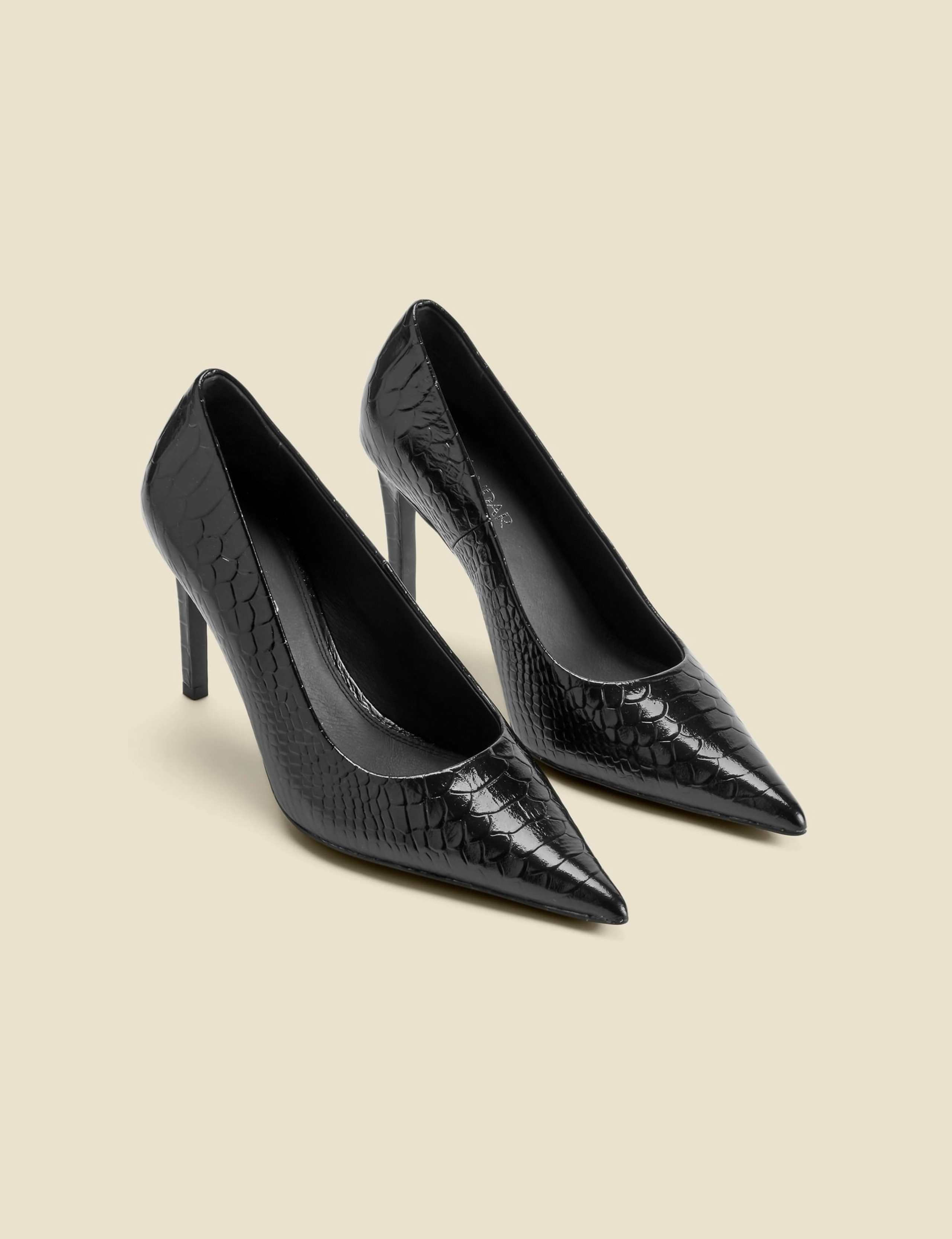 Leather Croc Stiletto Heel Court Shoes 3 of 4