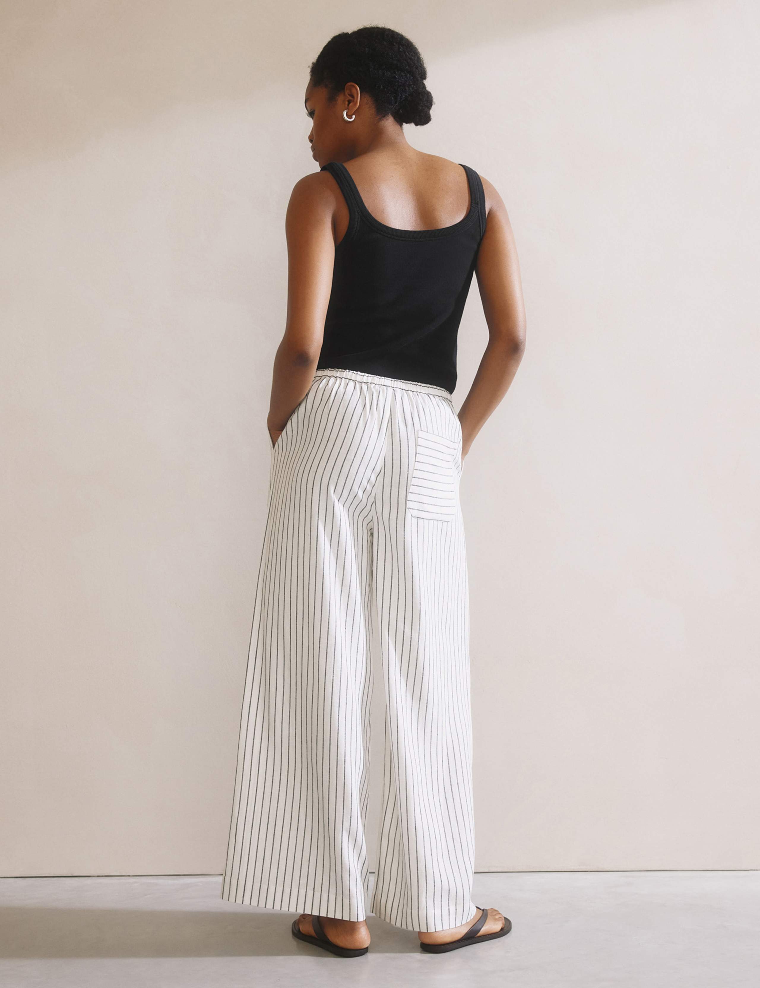 Linen Blend Striped Drawstring Trousers 3 of 5