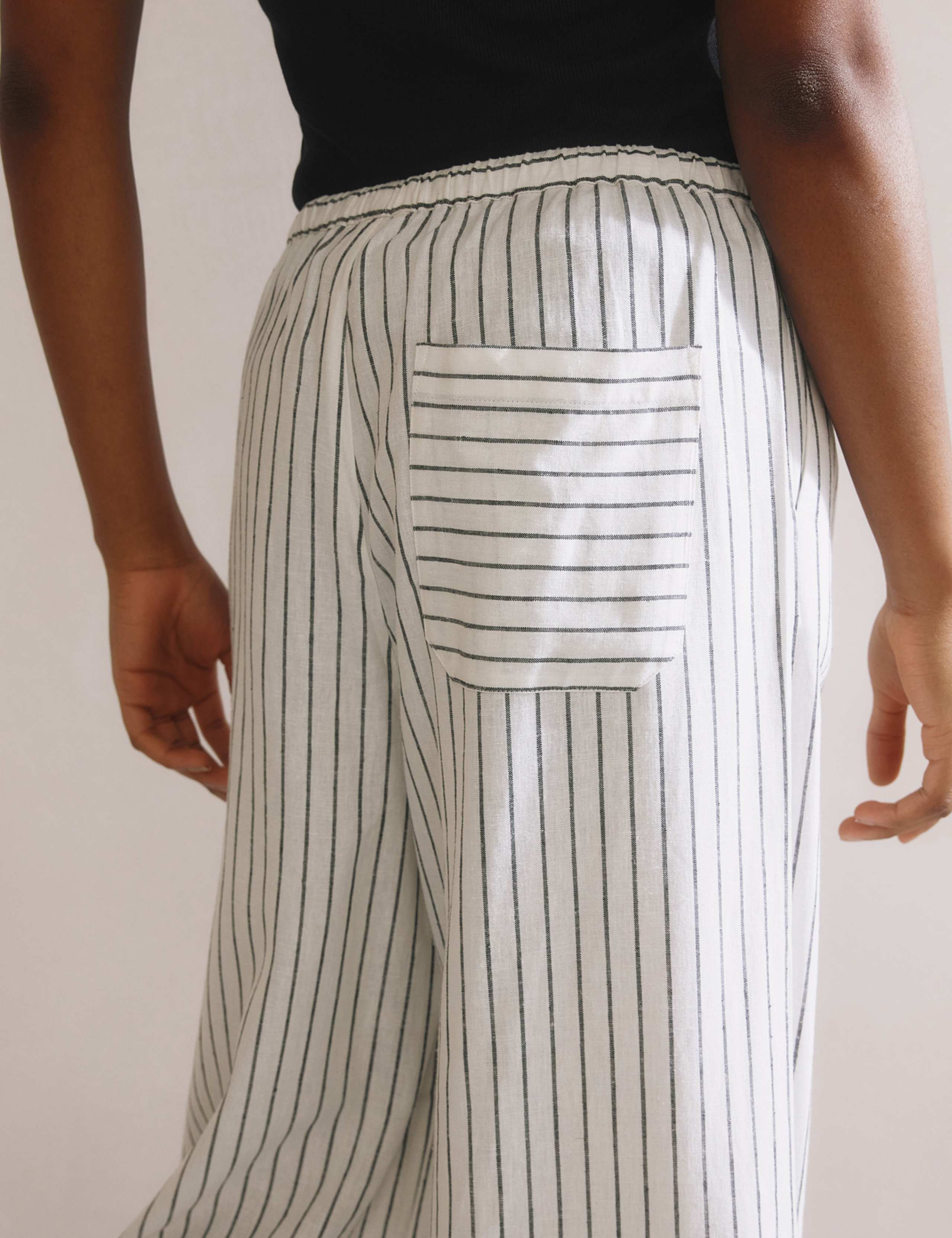 Linen Blend Striped Drawstring Trousers 5 of 5