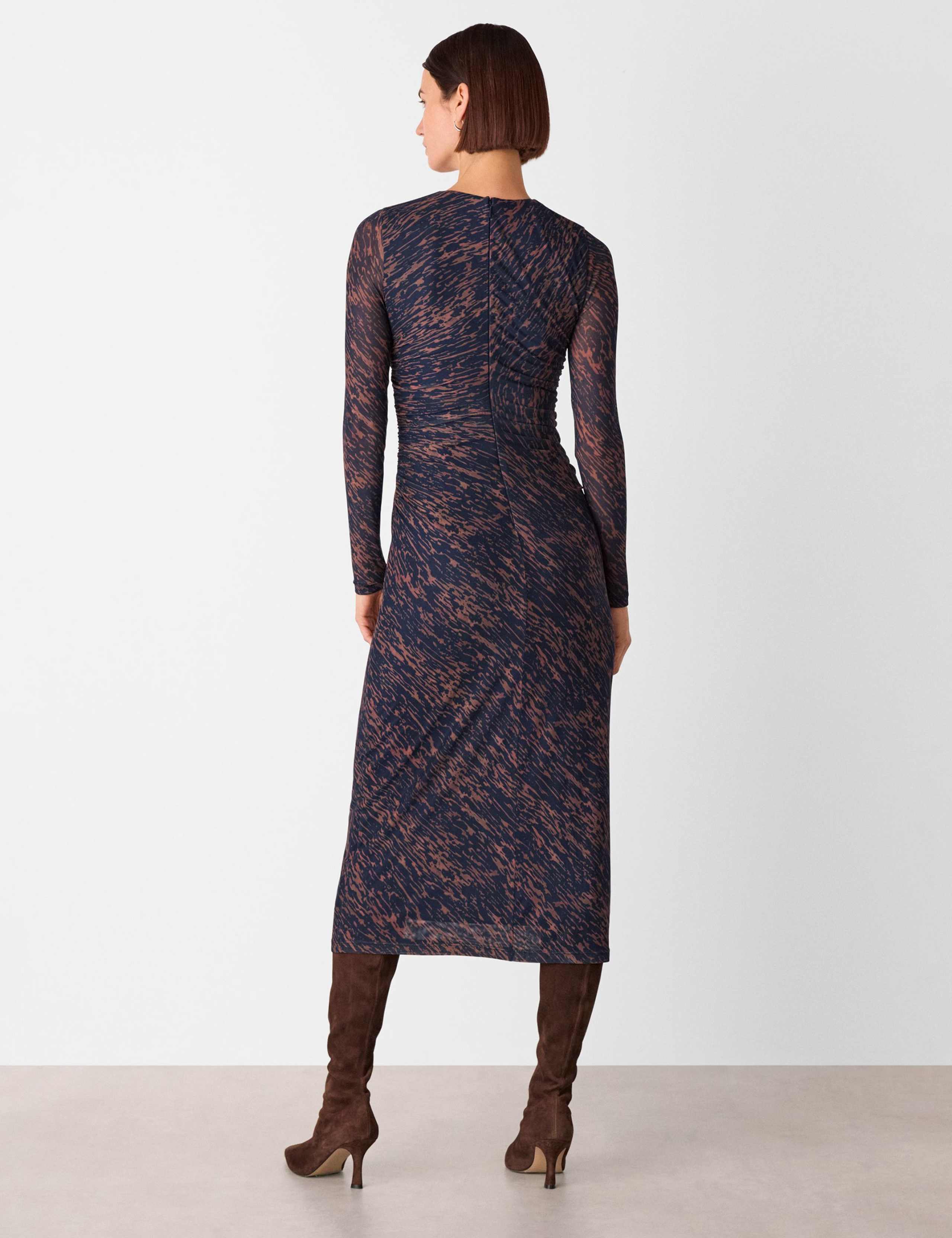 Mesh Printed Ruched Midi Column Dress 3 of 4
