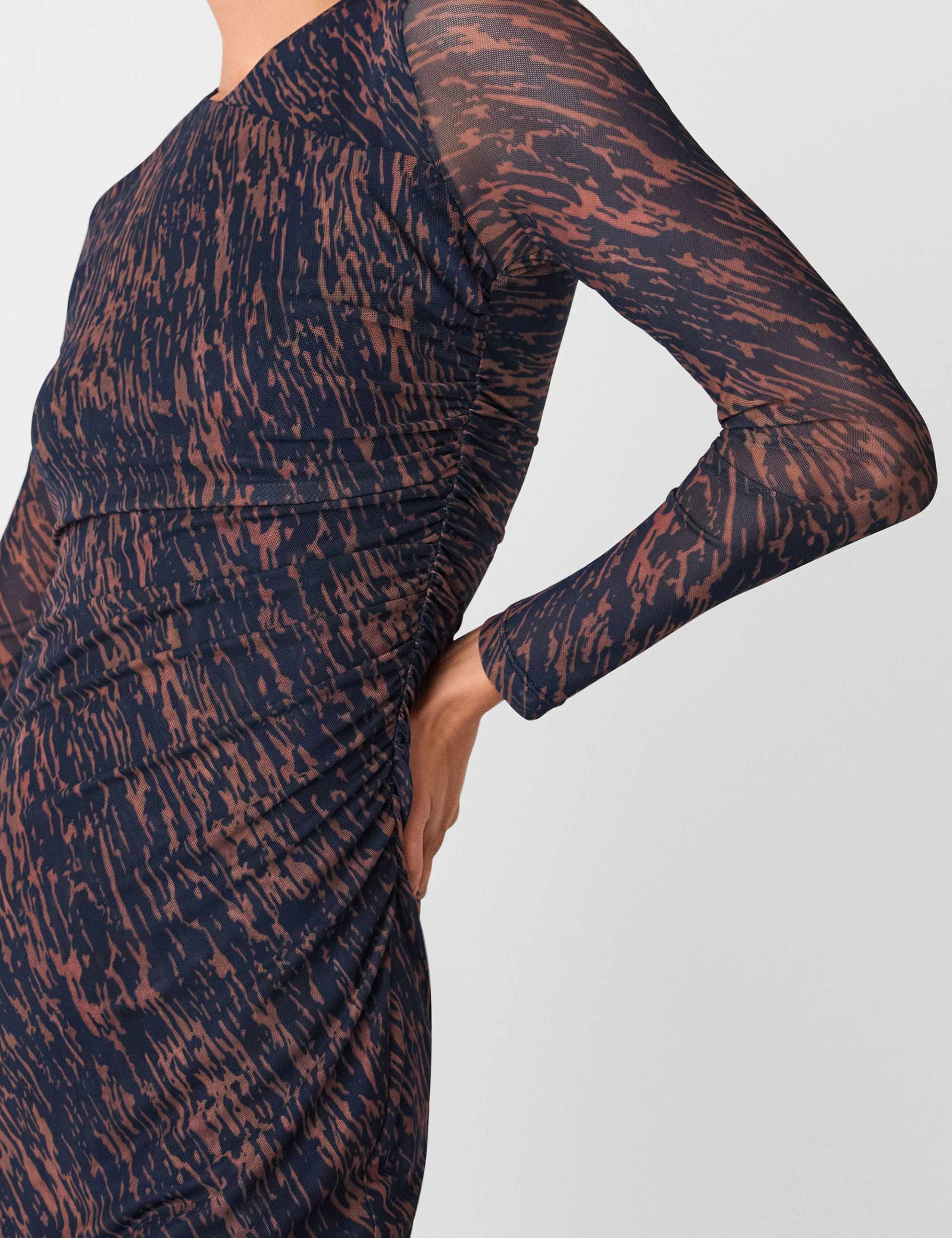 Mesh Printed Ruched Midi Column Dress 4 of 4