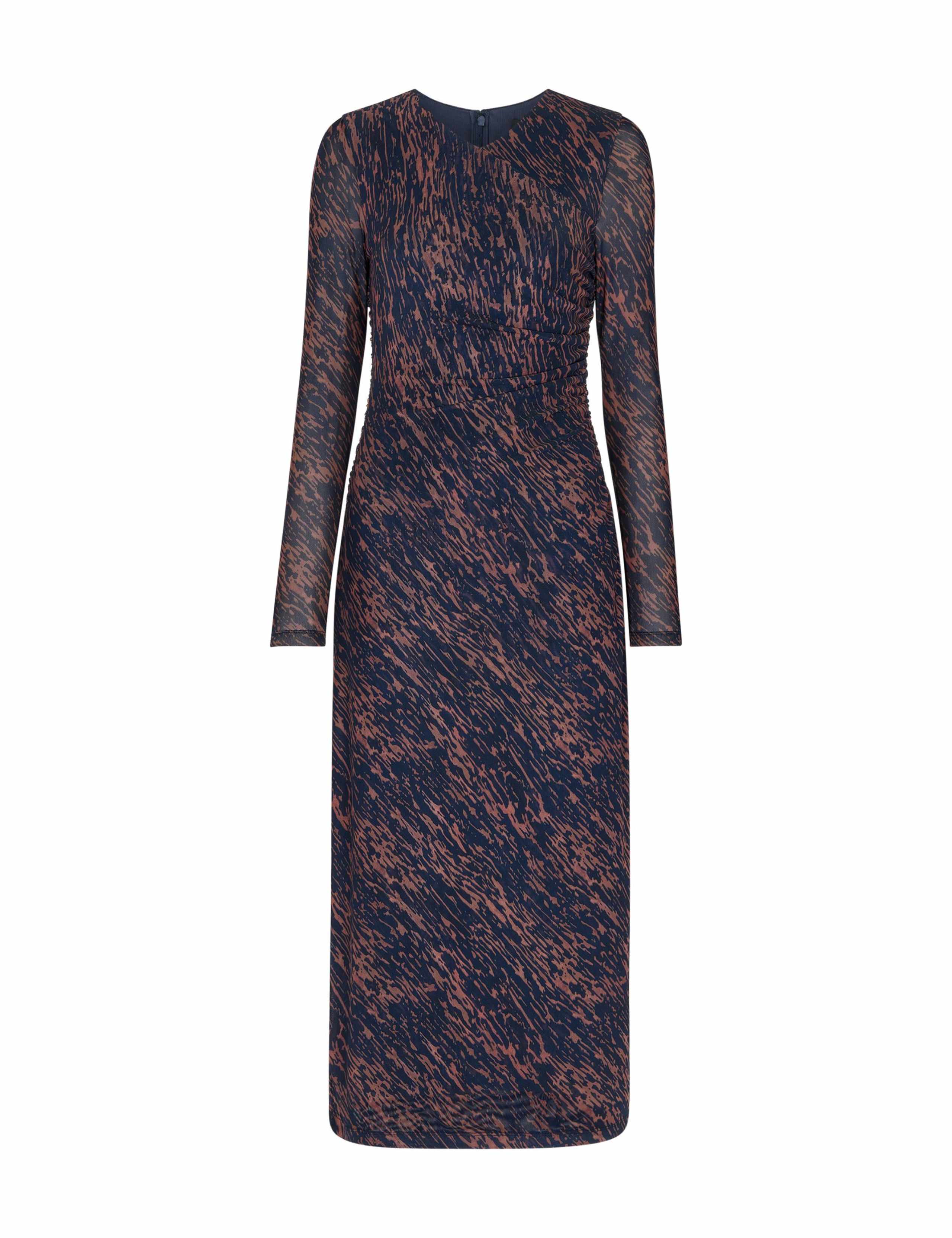 Mesh Printed Ruched Midi Column Dress 2 of 4