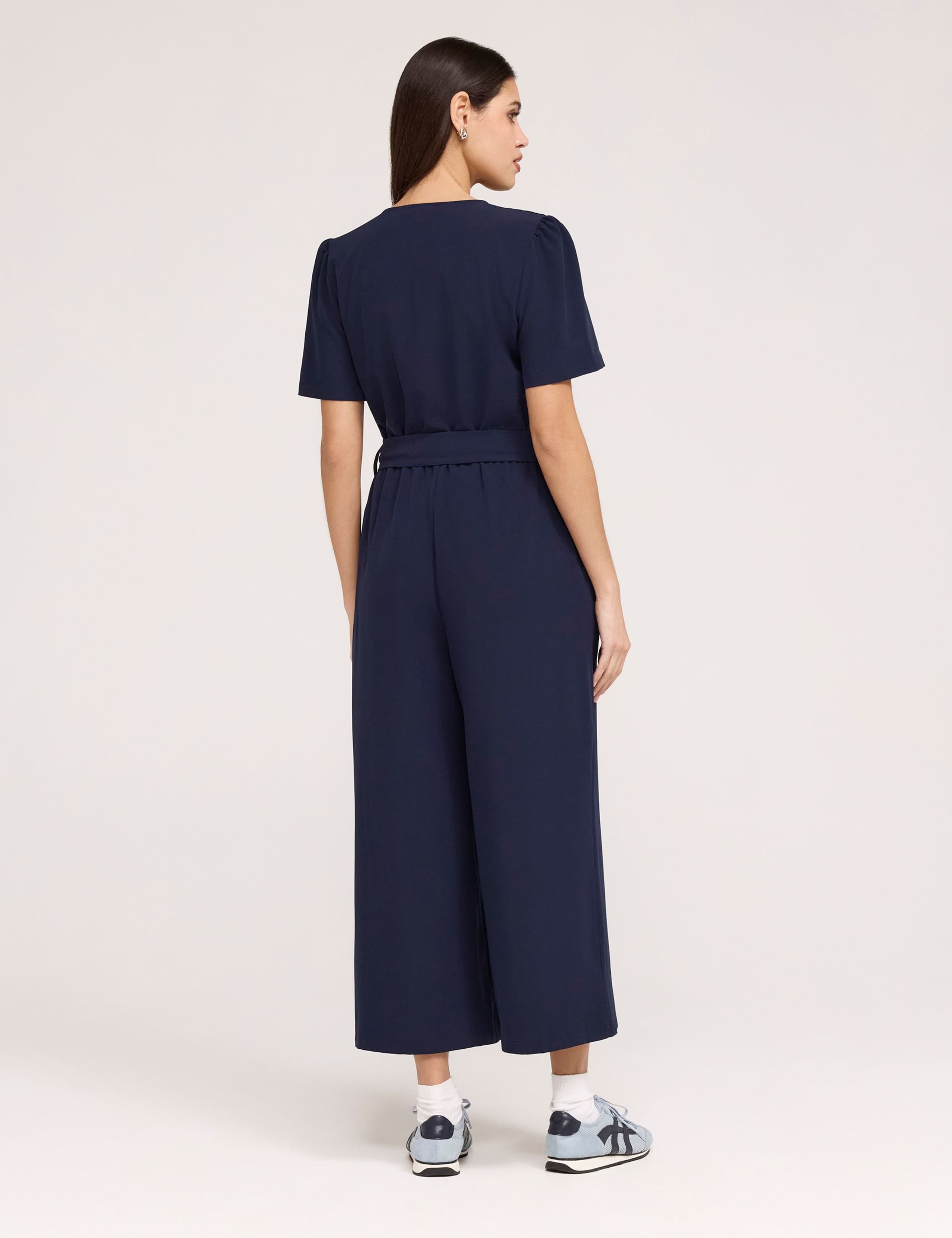 Crepe Tie Waist Short Sleeve Wide Leg Jumpsuit 3 of 5