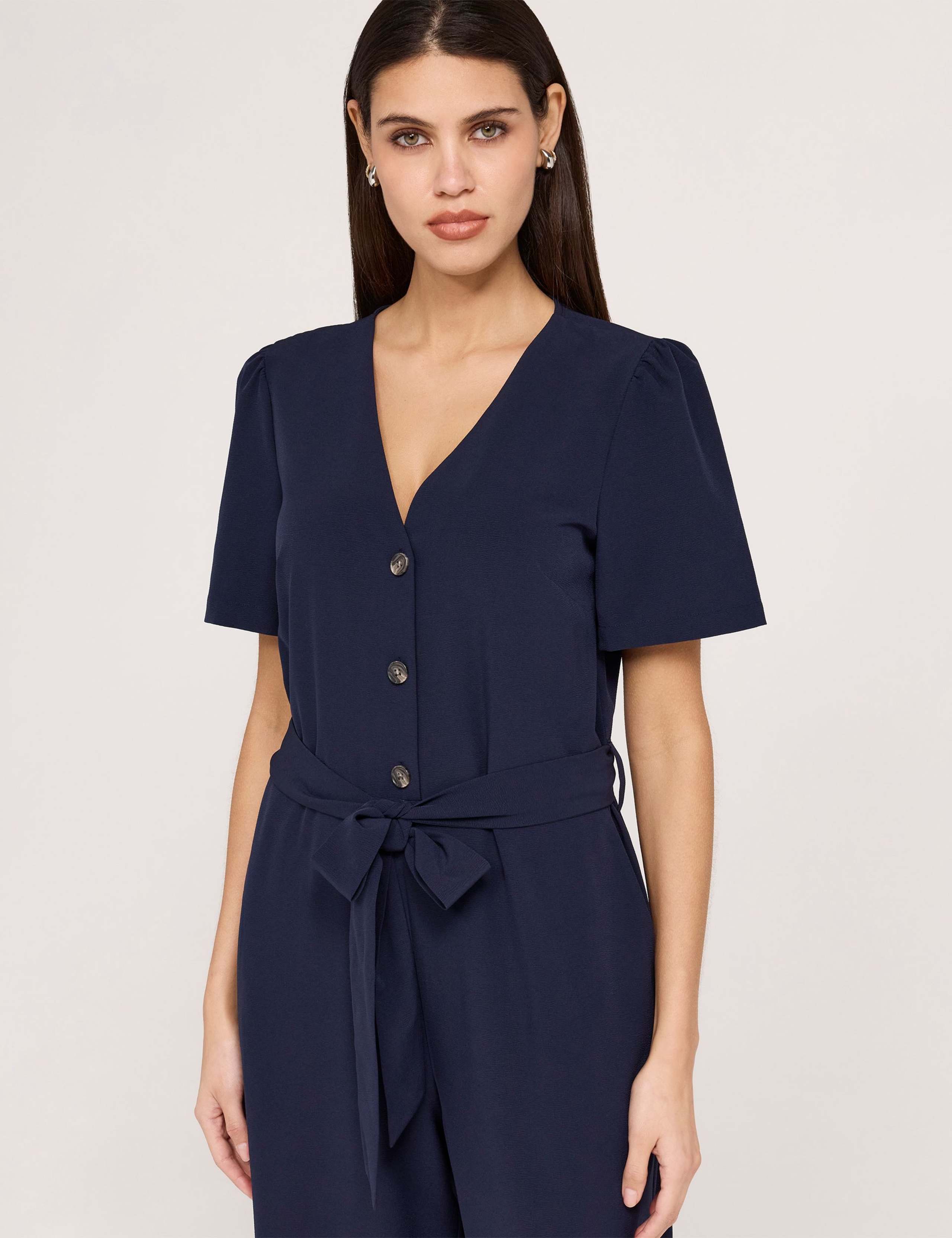 Crepe Tie Waist Short Sleeve Wide Leg Jumpsuit 4 of 5