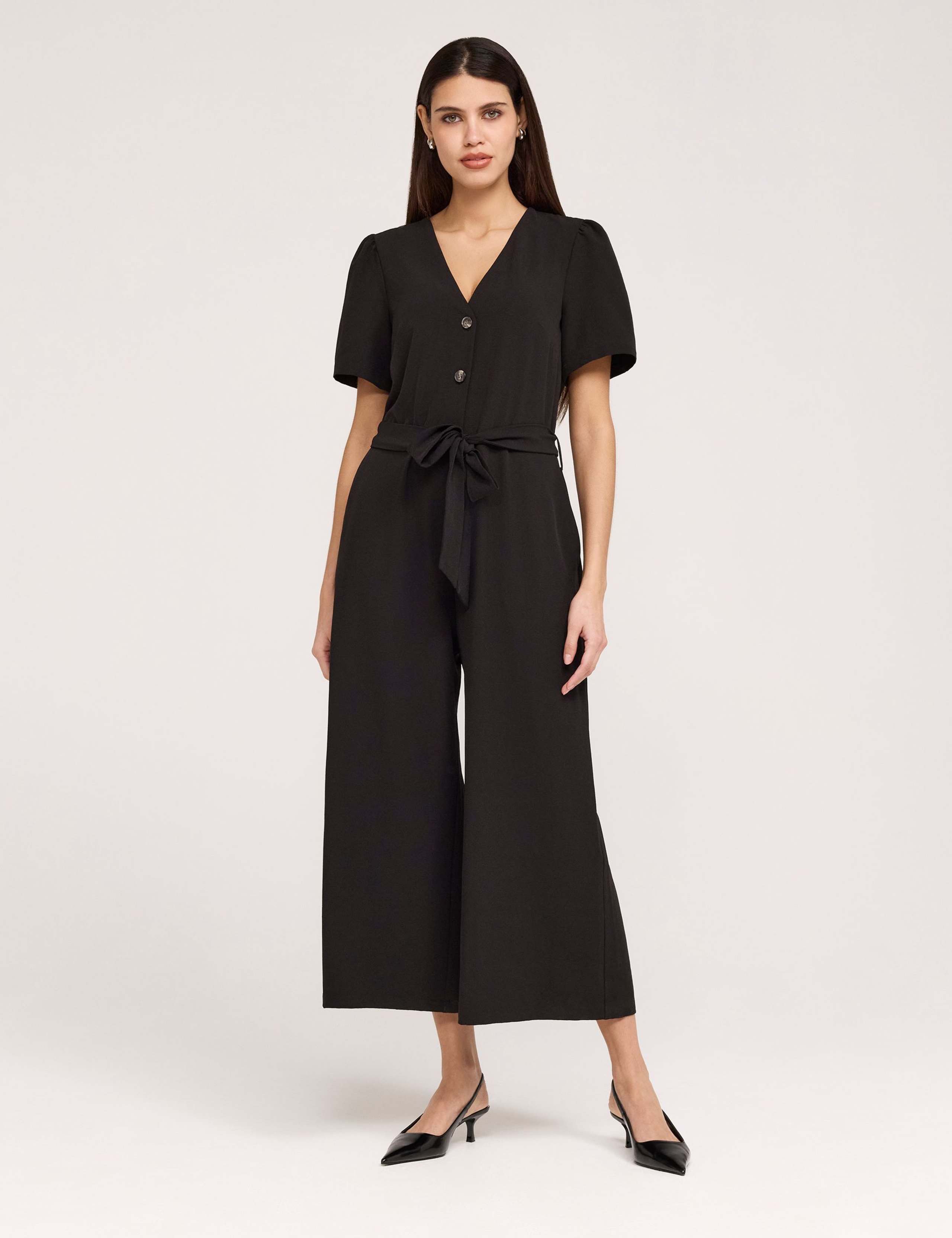 Crepe Tie Waist Short Sleeve Wide Leg Jumpsuit 2 of 6