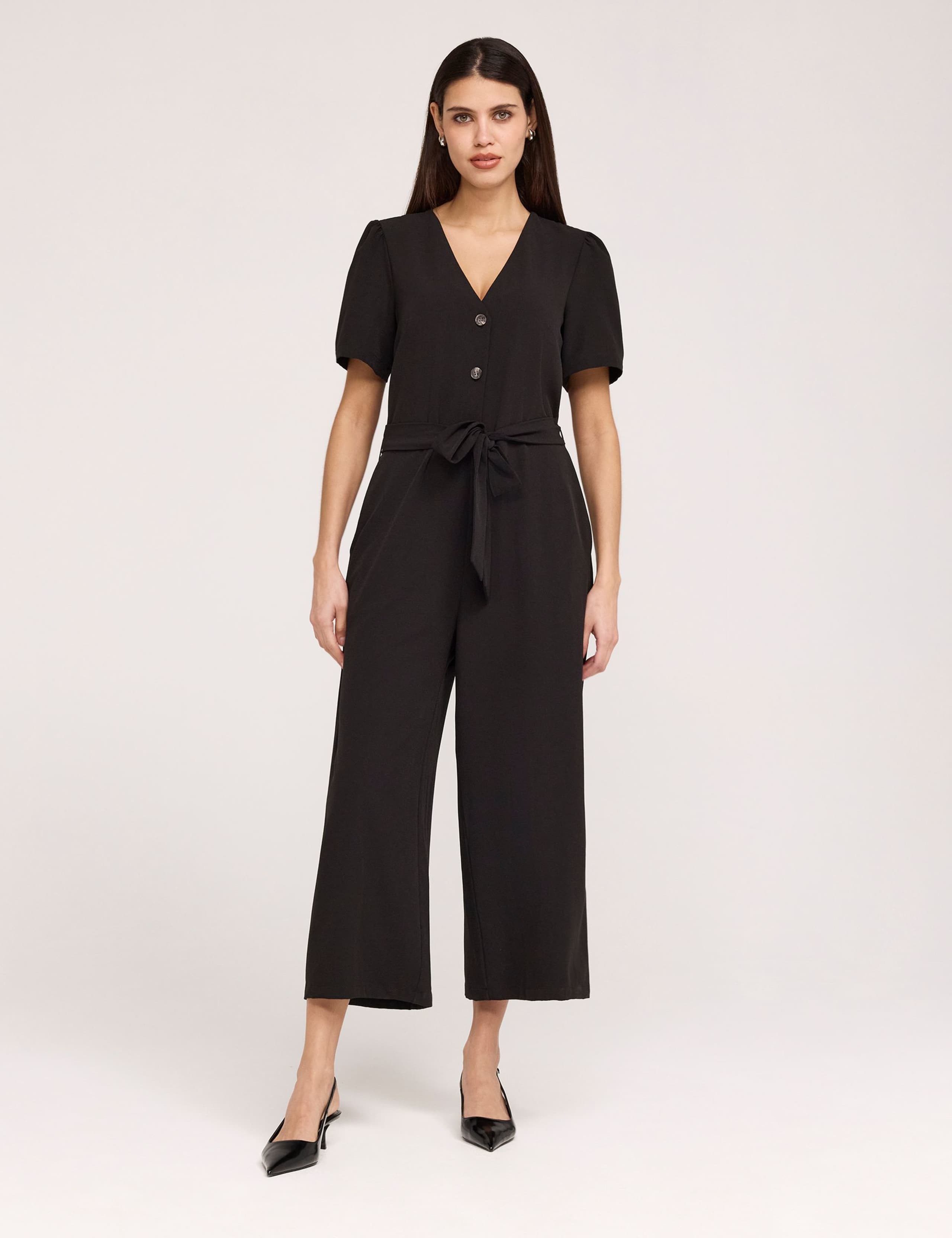 Crepe Tie Waist Short Sleeve Wide Leg Jumpsuit 3 of 6