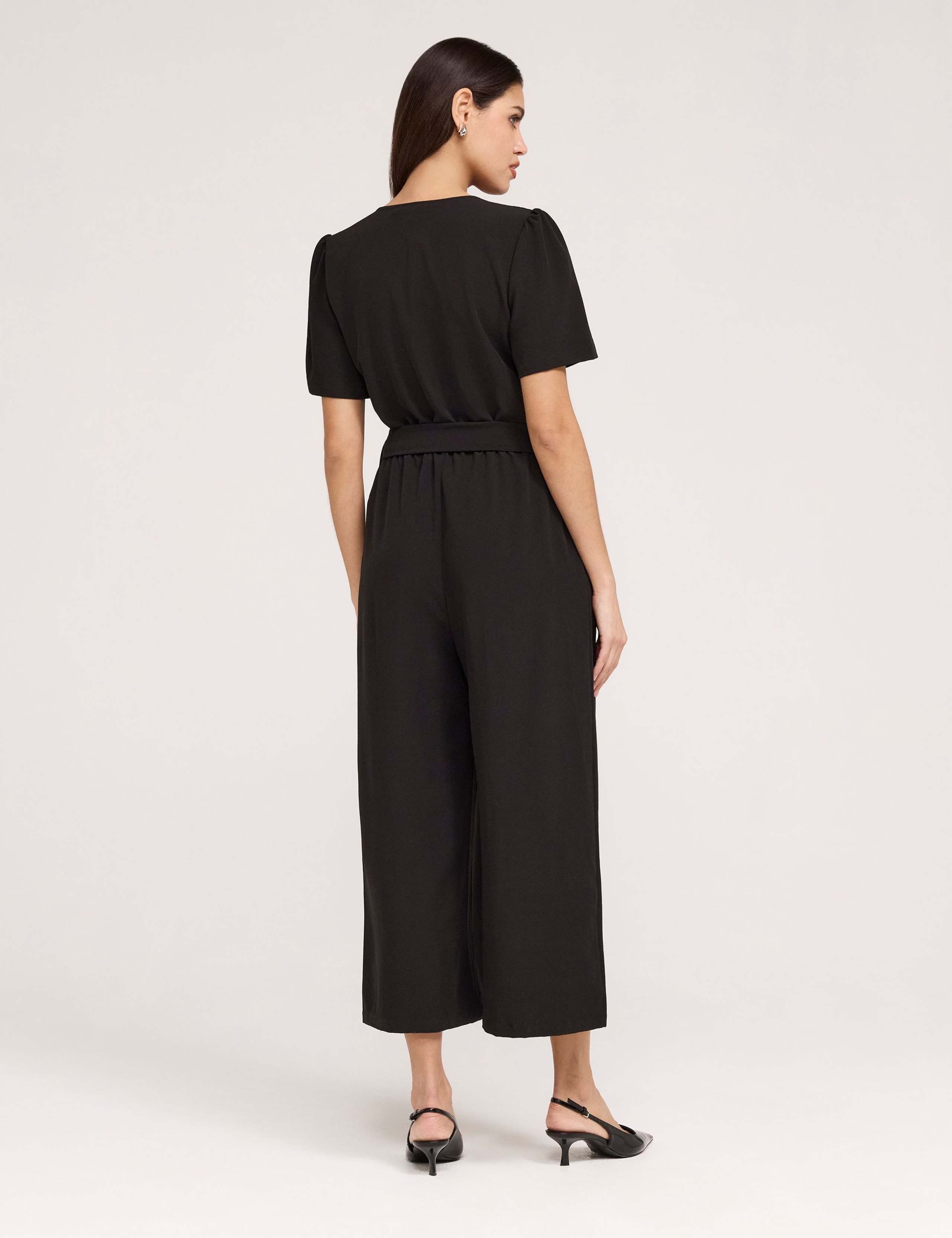 Crepe Tie Waist Short Sleeve Wide Leg Jumpsuit 4 of 6