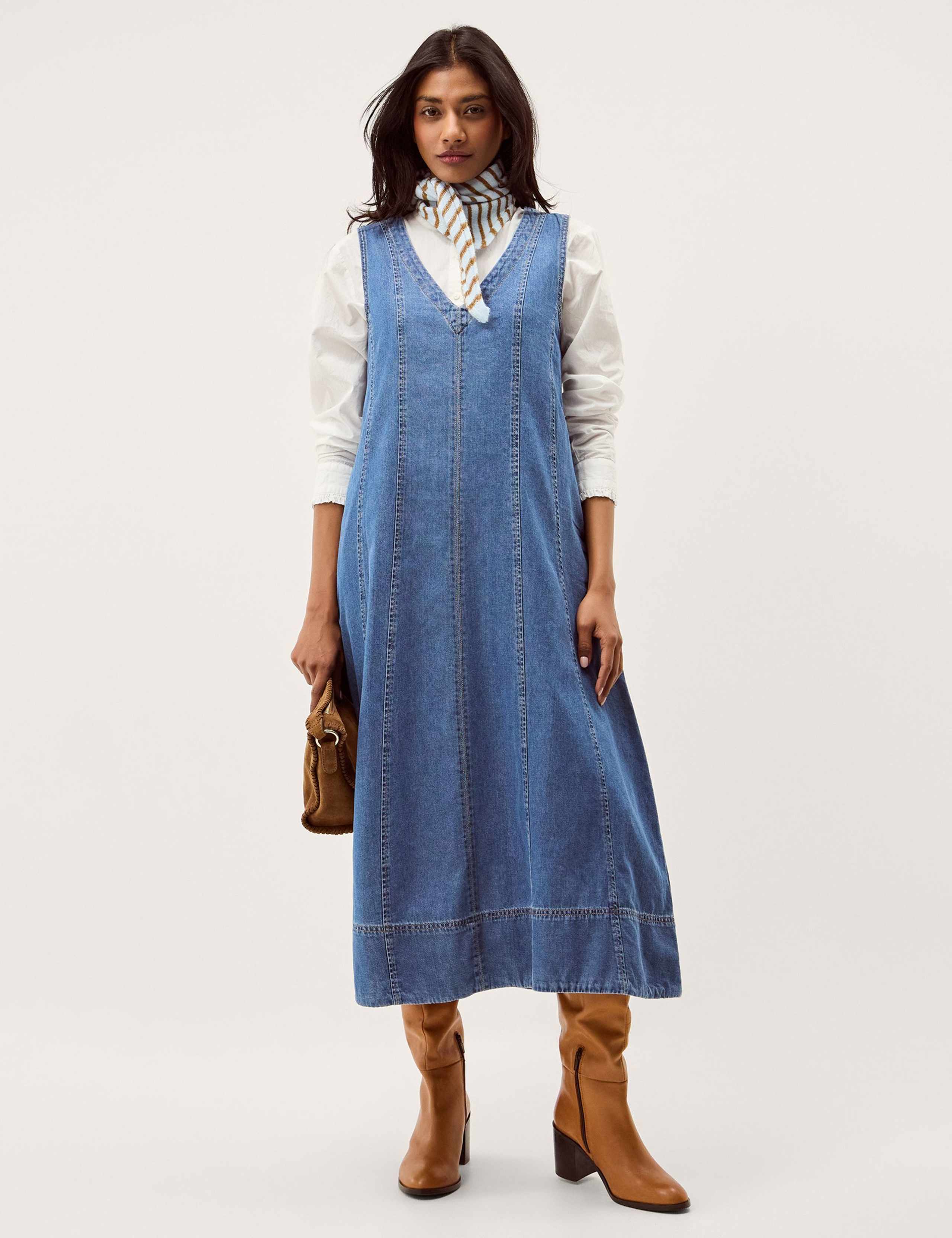 Denim V-Neck Midi Swing Dress 1 of 5