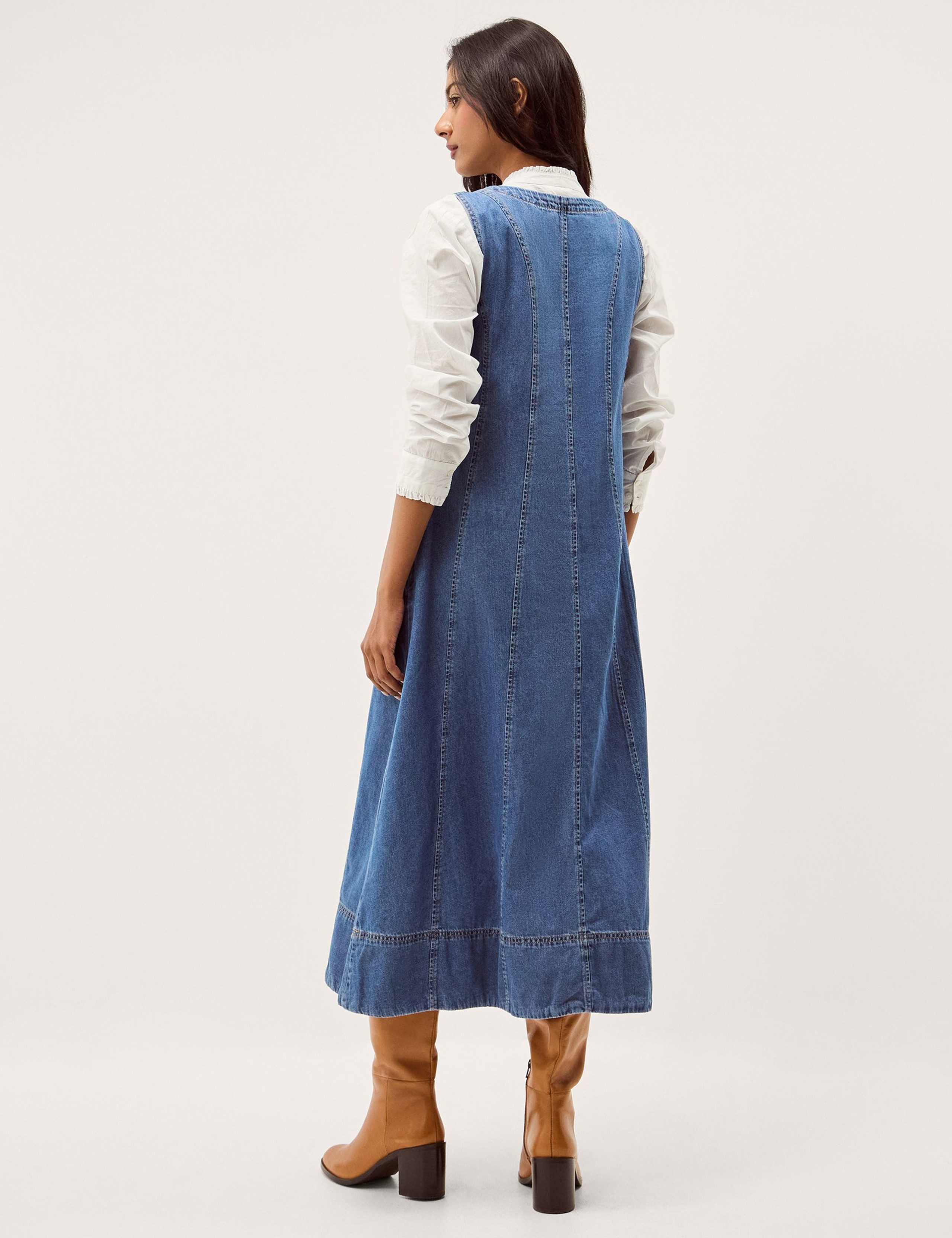 Denim V-Neck Midi Swing Dress 4 of 5