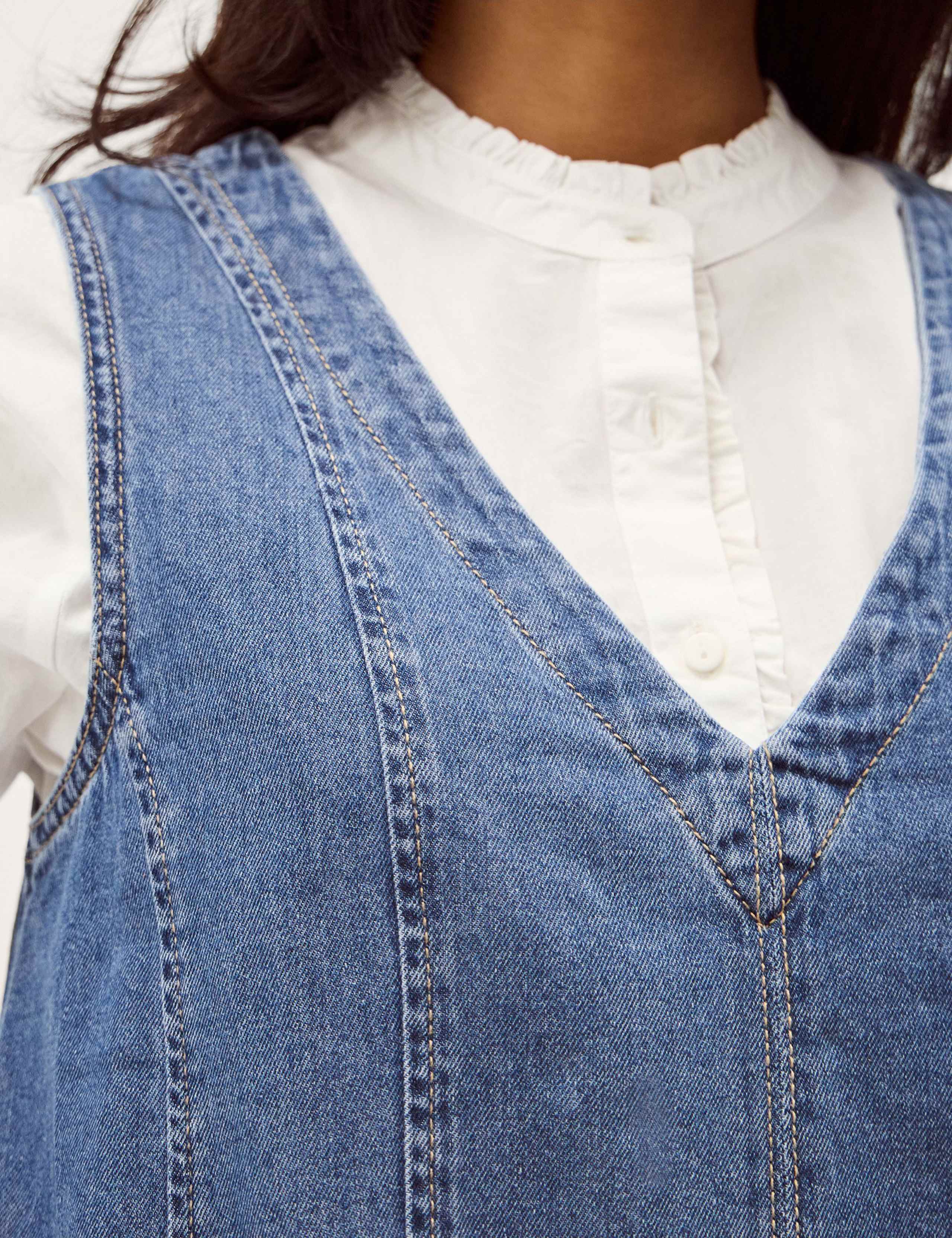 Denim V-Neck Midi Swing Dress 5 of 5