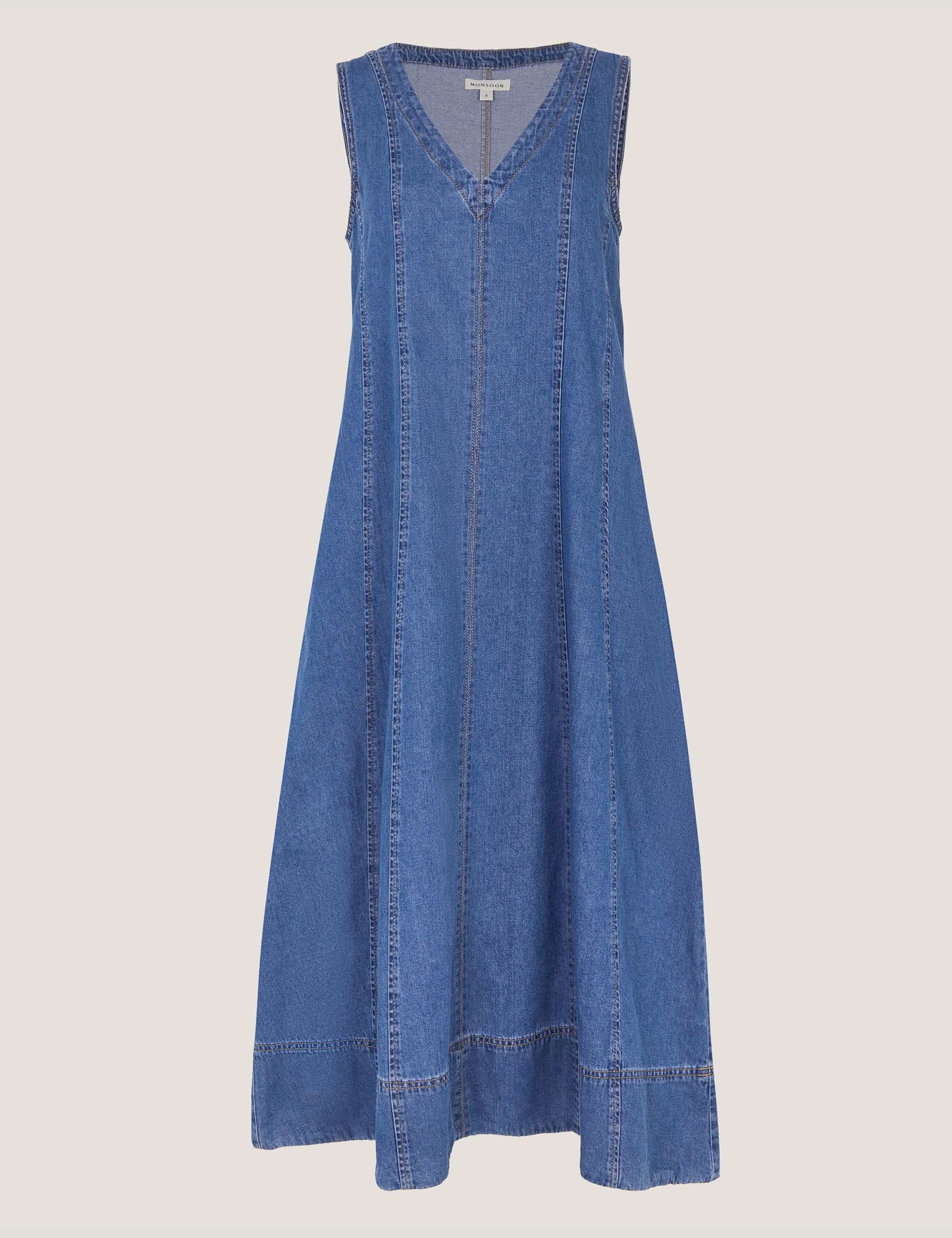 Denim V-Neck Midi Swing Dress 2 of 5