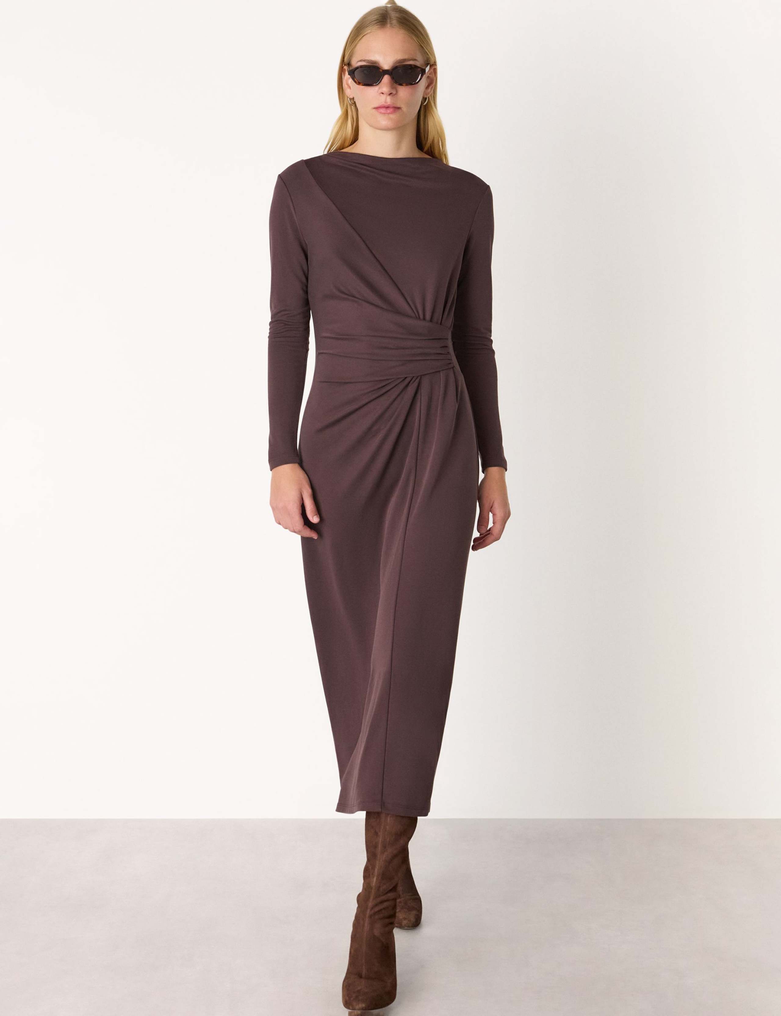 Jersey Ruched Midi Waisted Dress 1 of 4