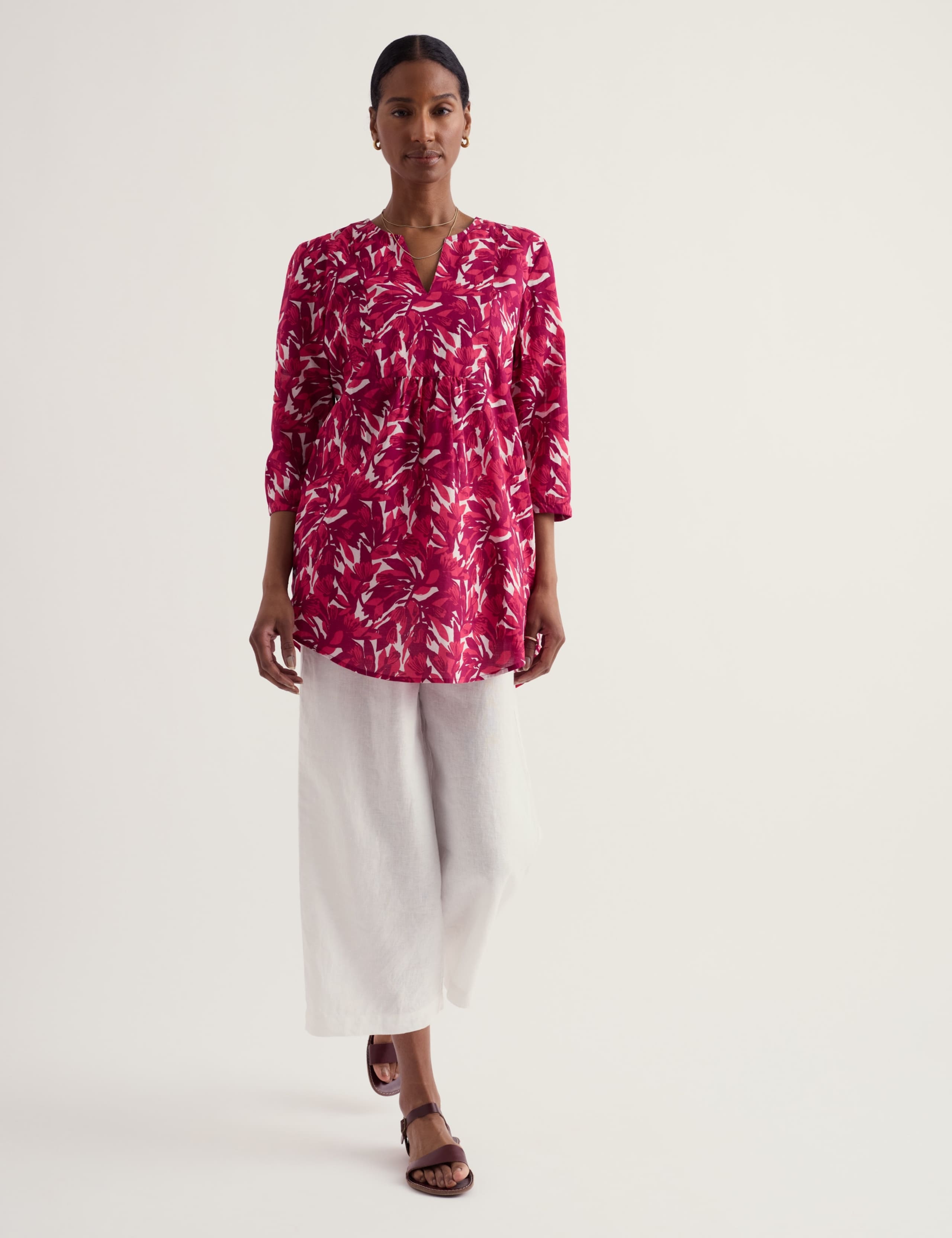 Pure Cotton Floral Notch Neck Tunic 3 of 4