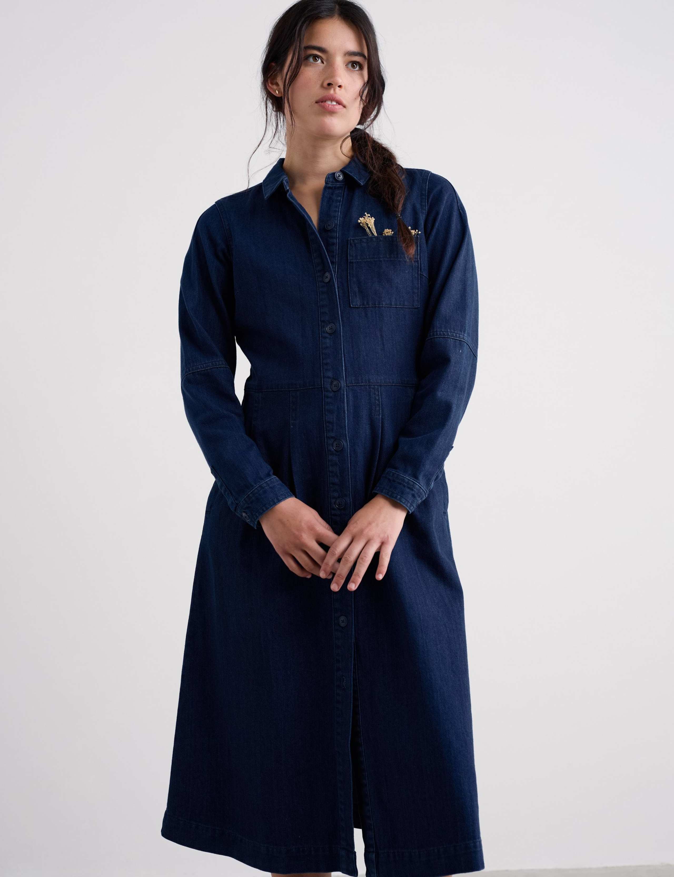 Pure Cotton Collared Midi Shirt Dress 3 of 5