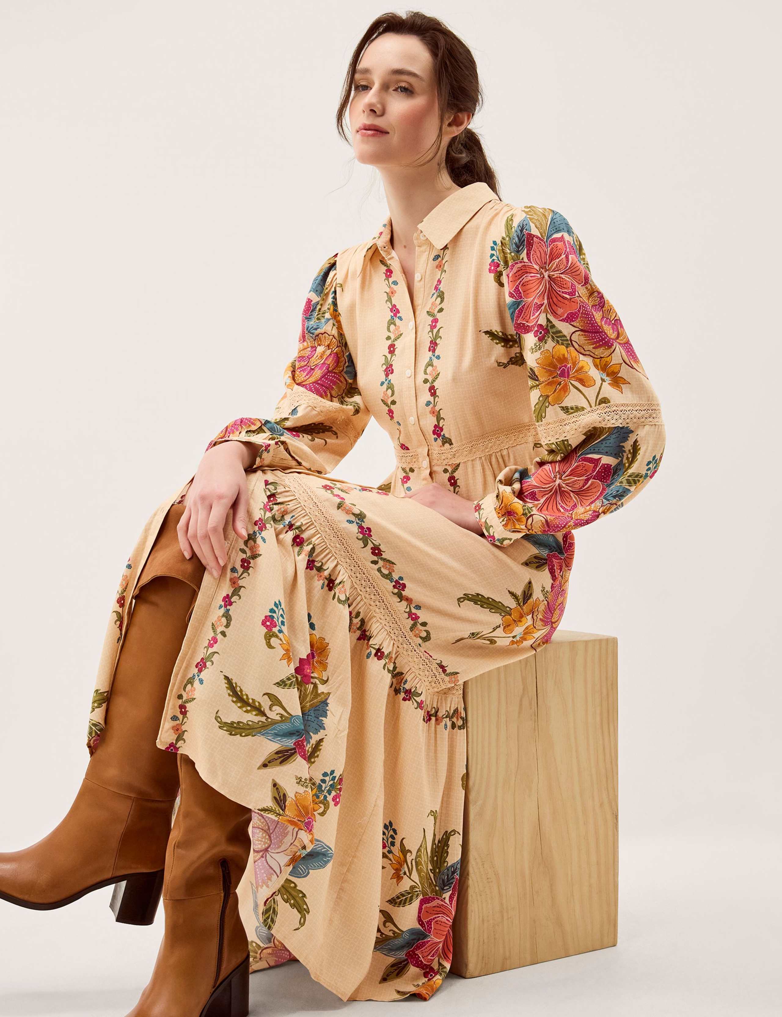 Floral Blouson Sleeve Midi Shirt Dress 4 of 6