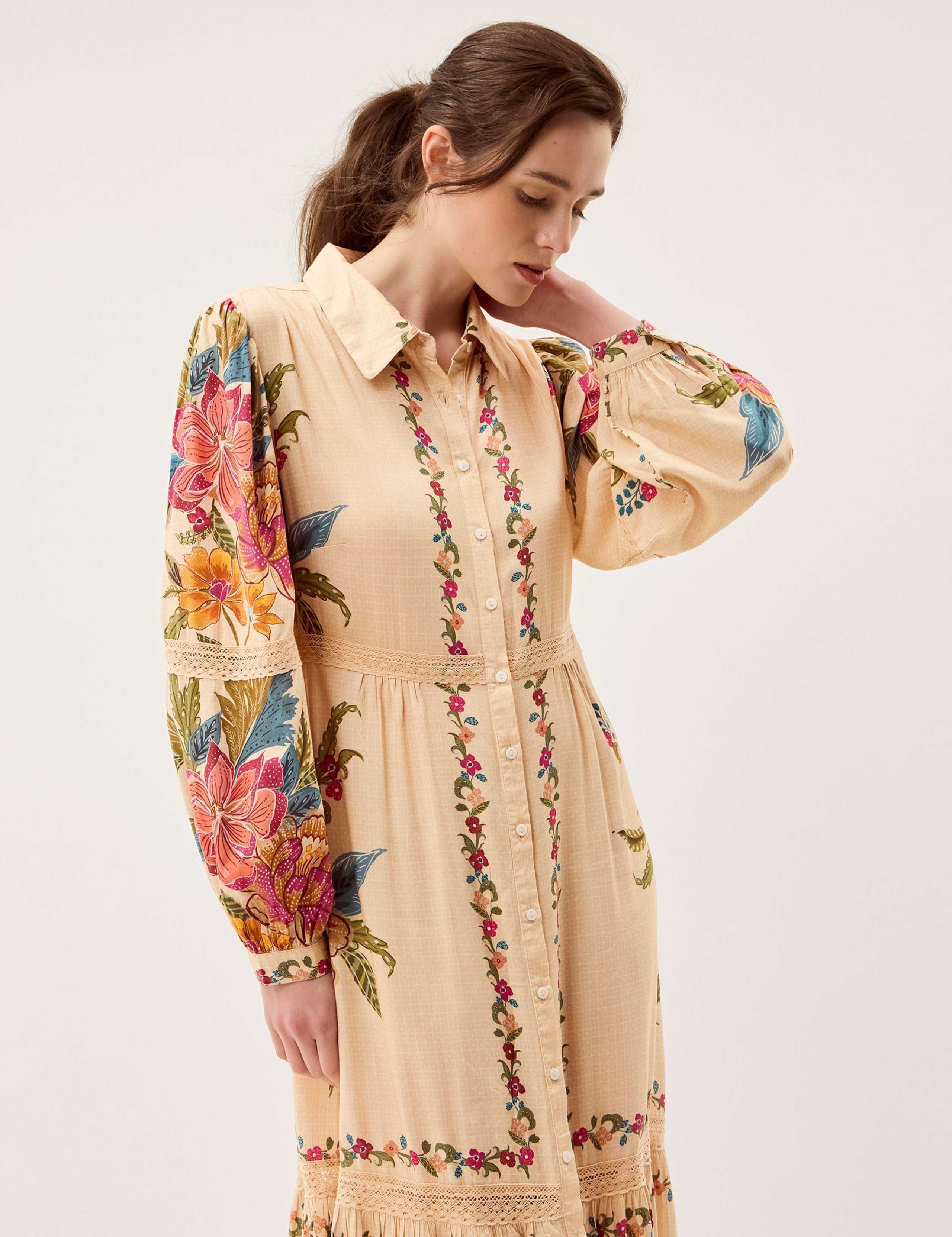 Floral Blouson Sleeve Midi Shirt Dress 6 of 6