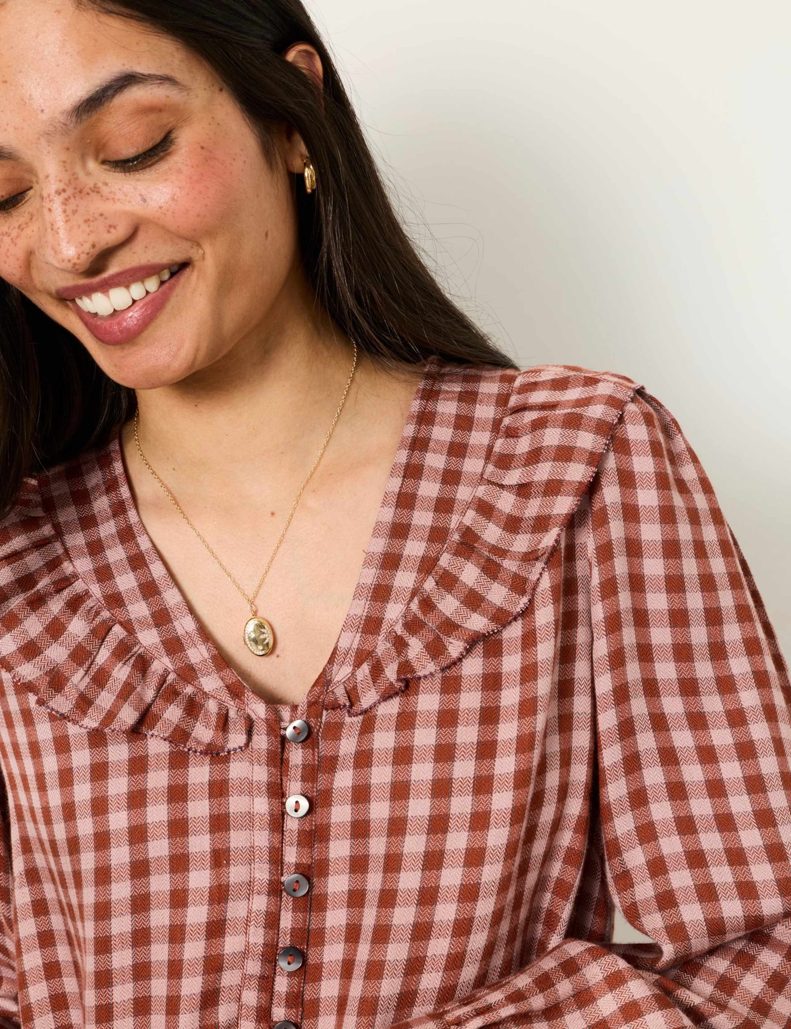 Gingham Collared V-Neck Relaxed Blouse 6 of 6