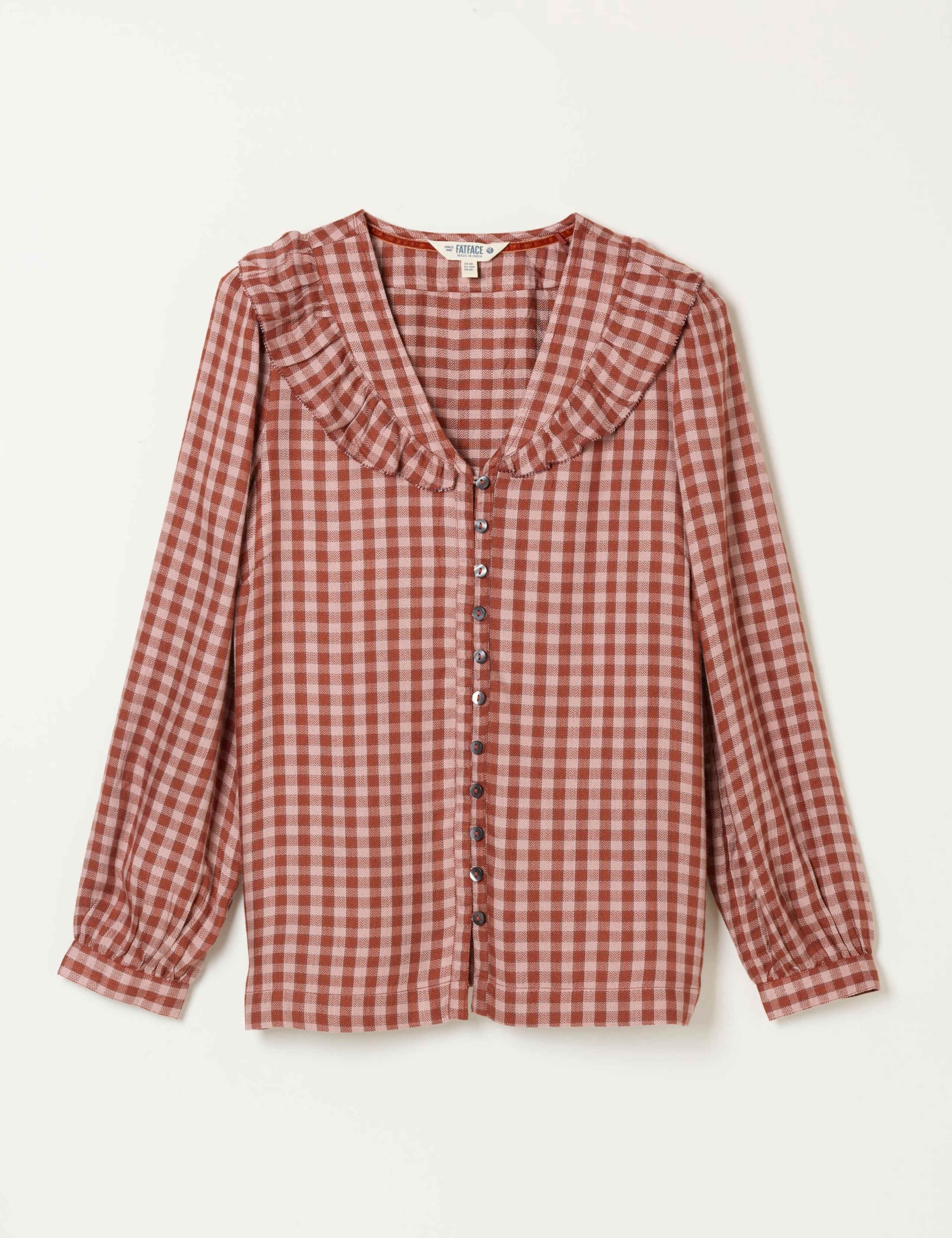 Gingham Collared V-Neck Relaxed Blouse 2 of 6