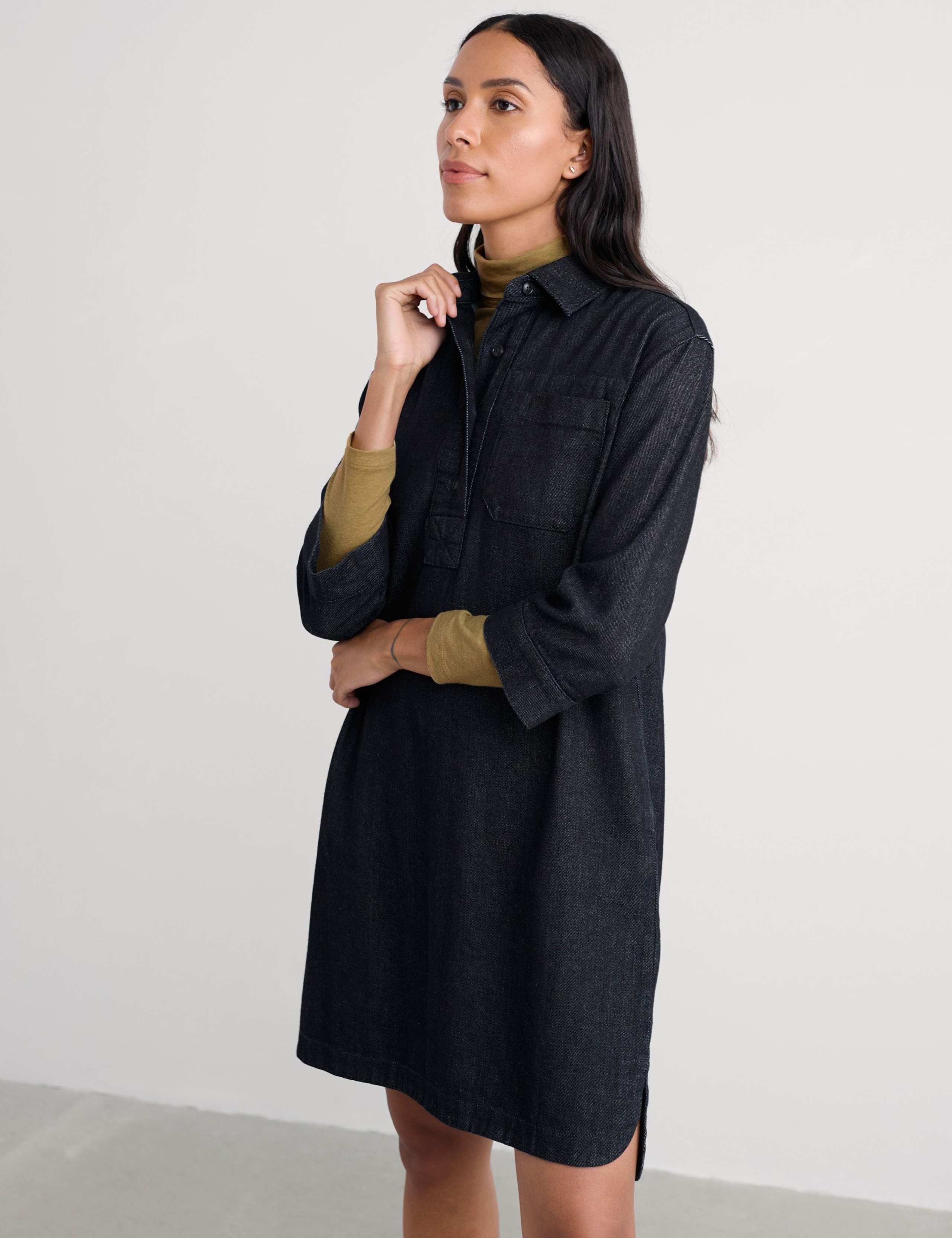 Cotton Rich Knee Length Shirt Dress with Linen 3 of 4