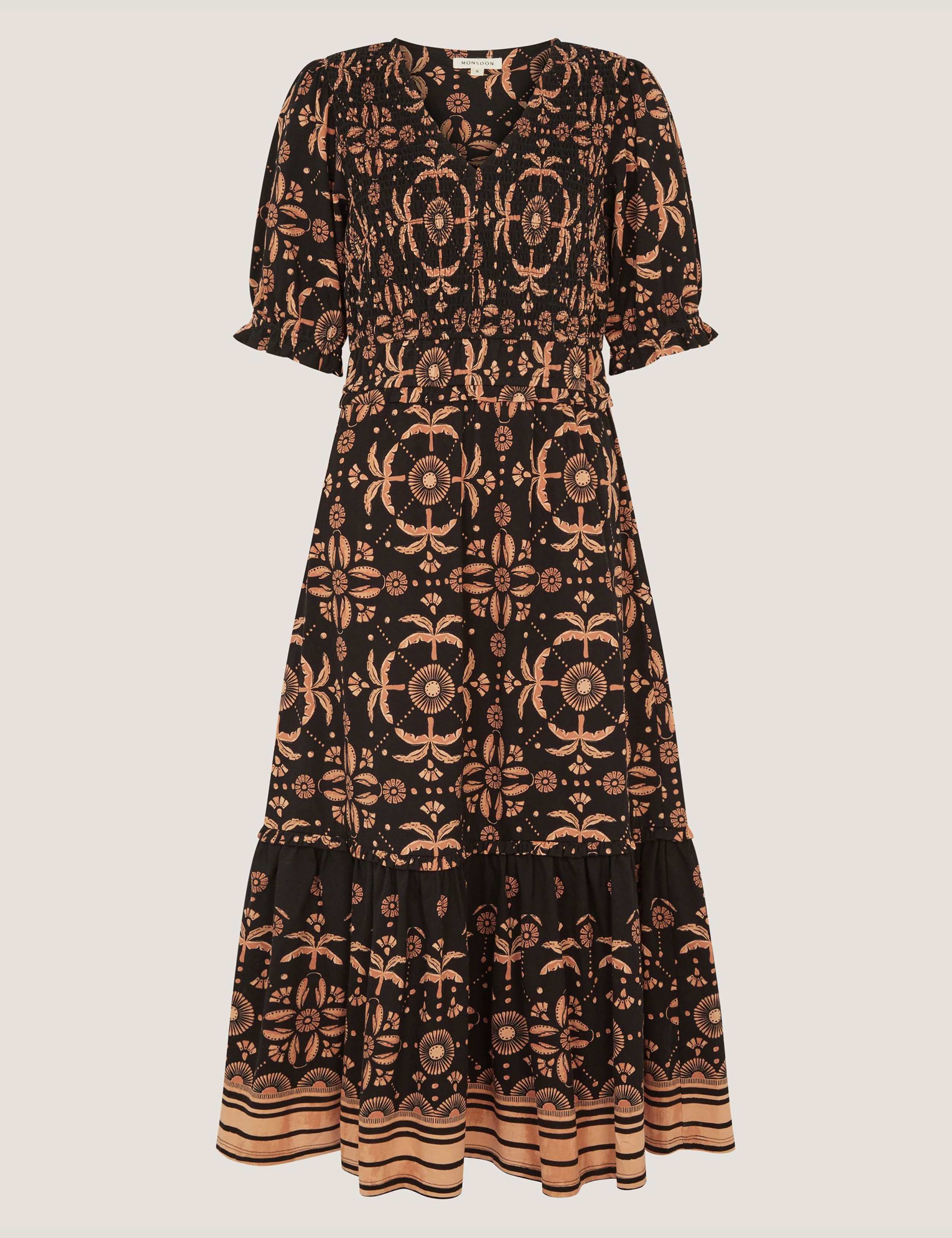 Pure Cotton Floral V-Neck Midi Waisted Dress 2 of 5