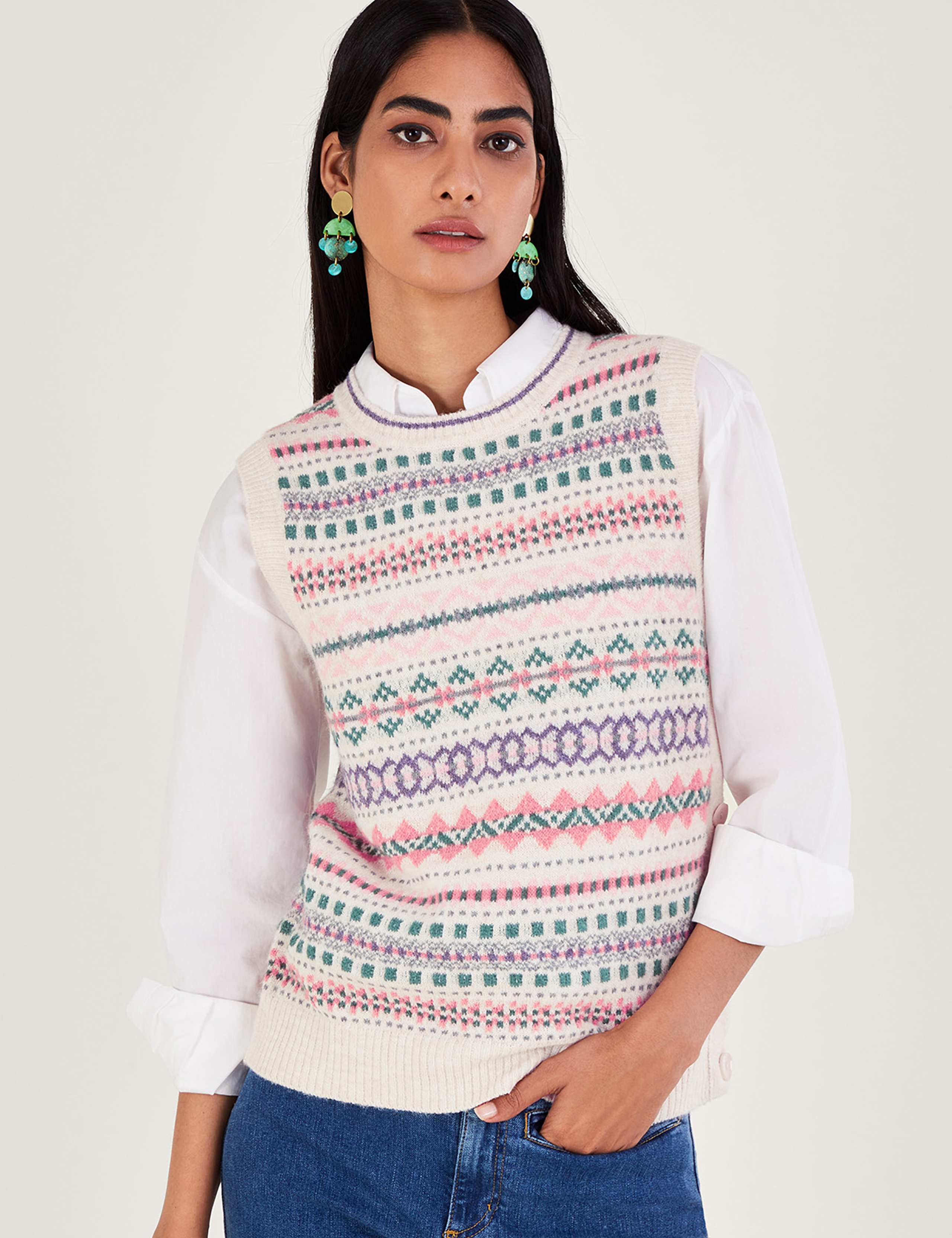 Fair Isle Knitted Vest Monsoon M&S