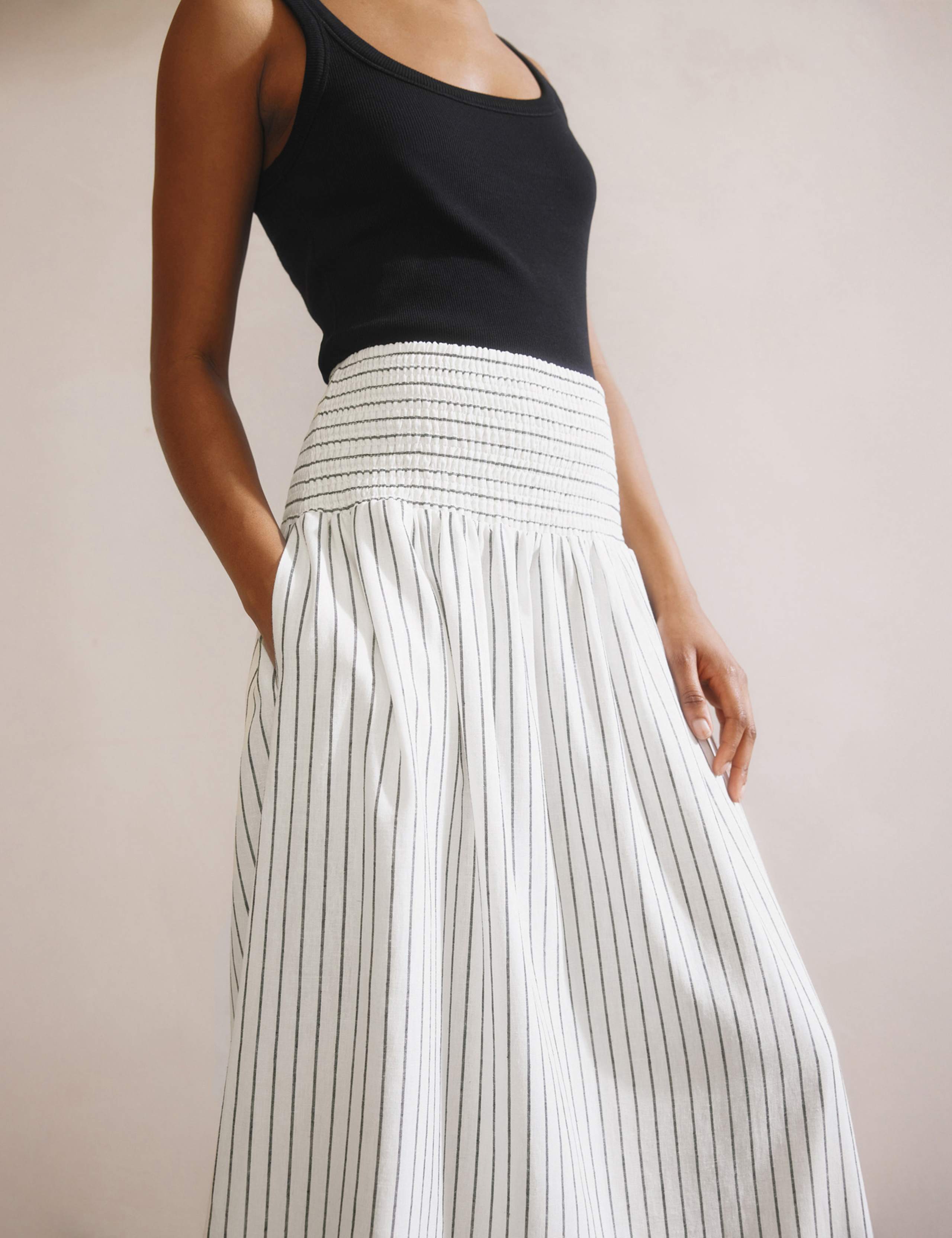 Linen Blend Striped Midi A-Line Skirt 4 of 5