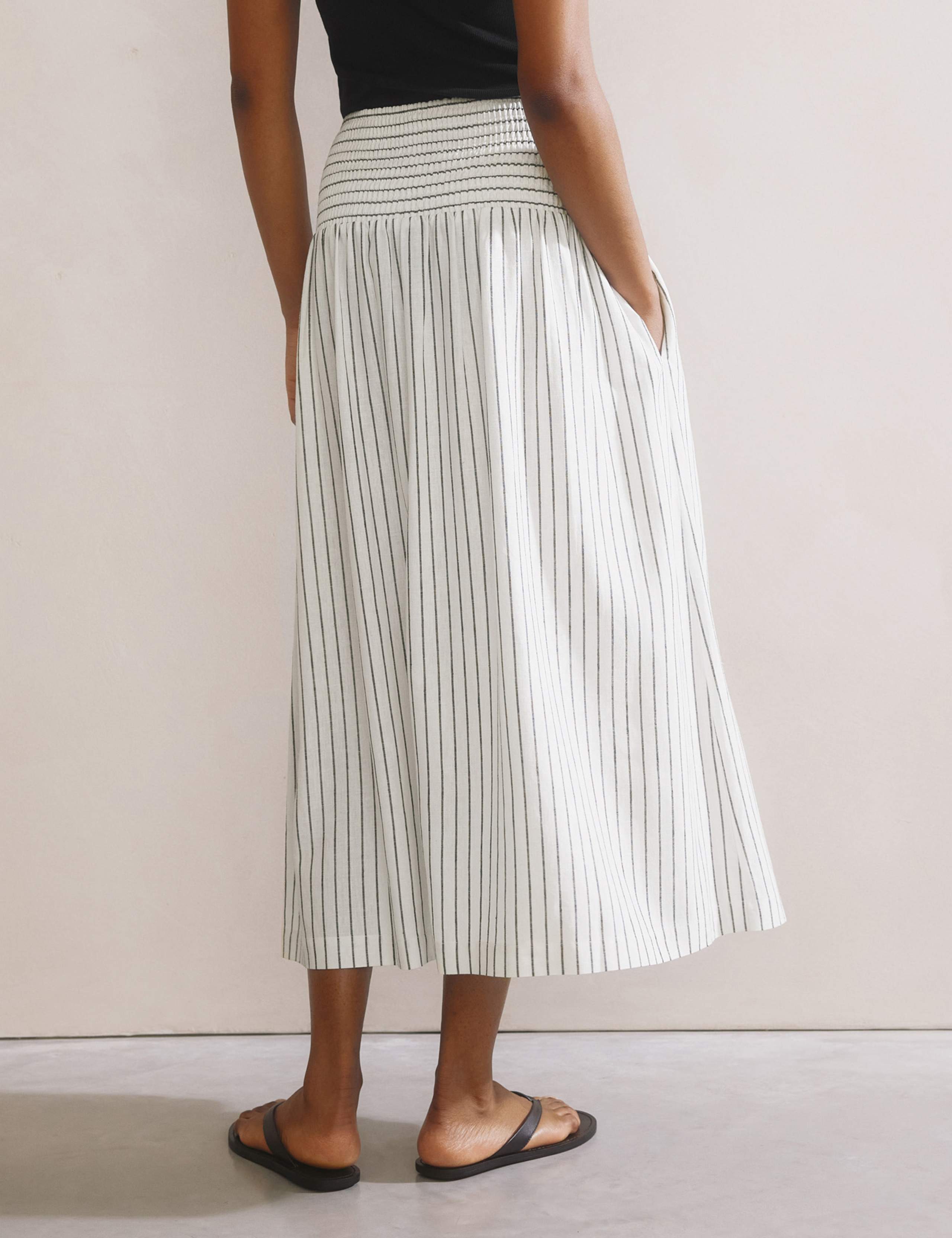 Linen Blend Striped Midi A-Line Skirt 5 of 5