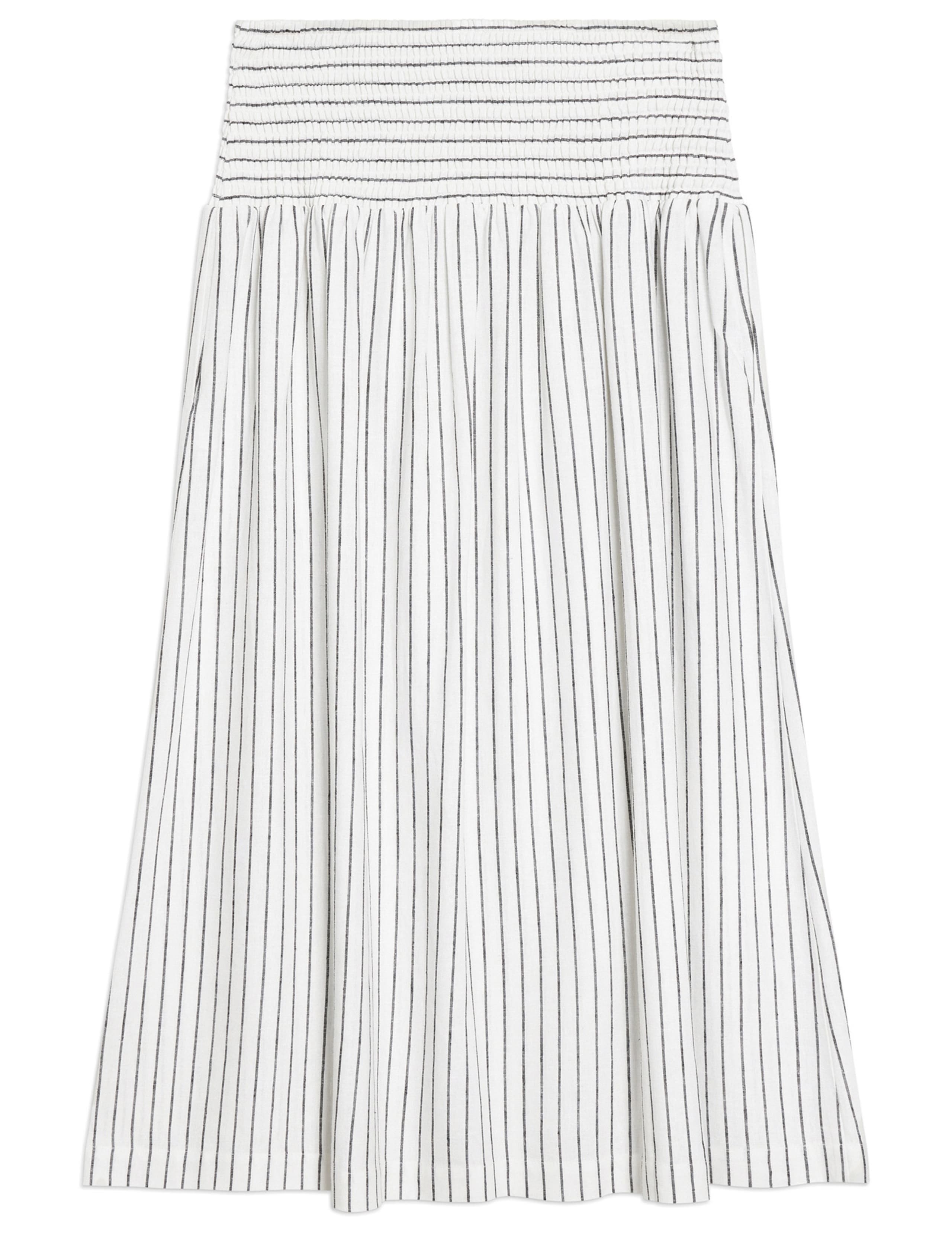 Linen Blend Striped Midi A-Line Skirt 2 of 5