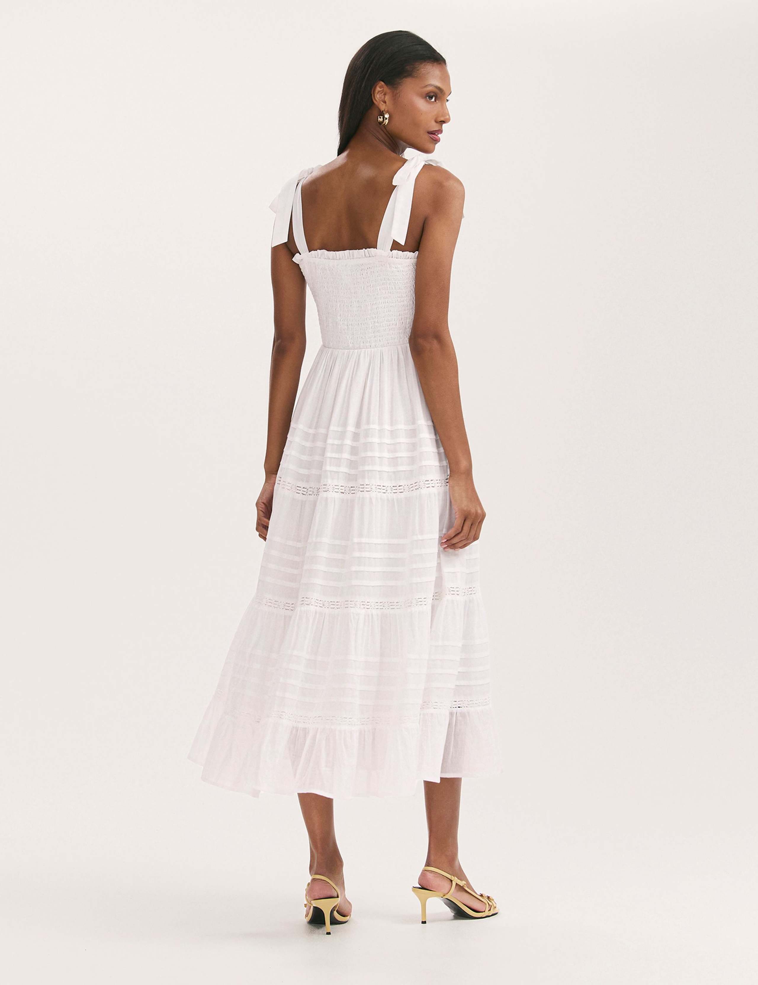 Pure Cotton Strappy Midi Shirred Tiered Dress 2 of 5