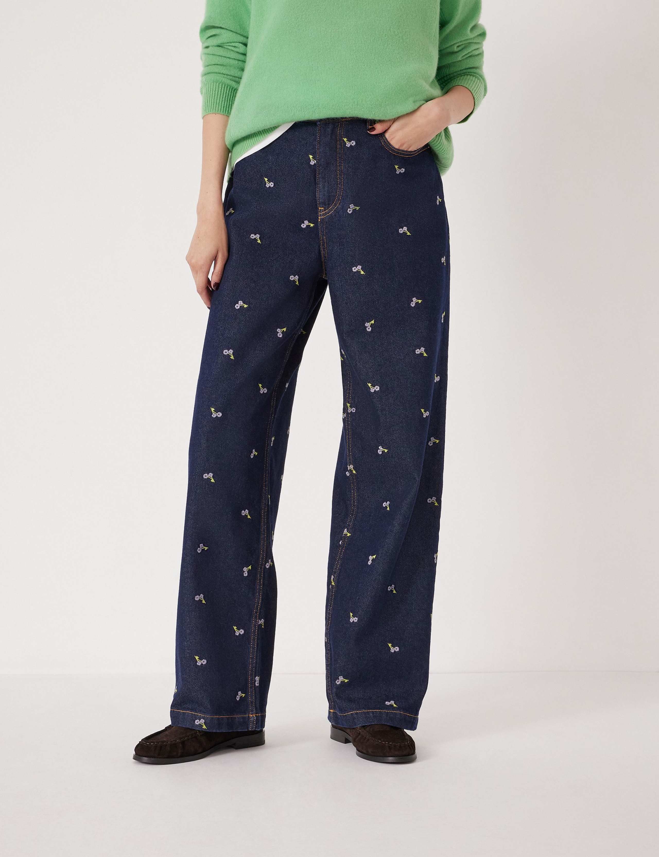 Floral Embroidered Wide Leg Jeans 2 of 4
