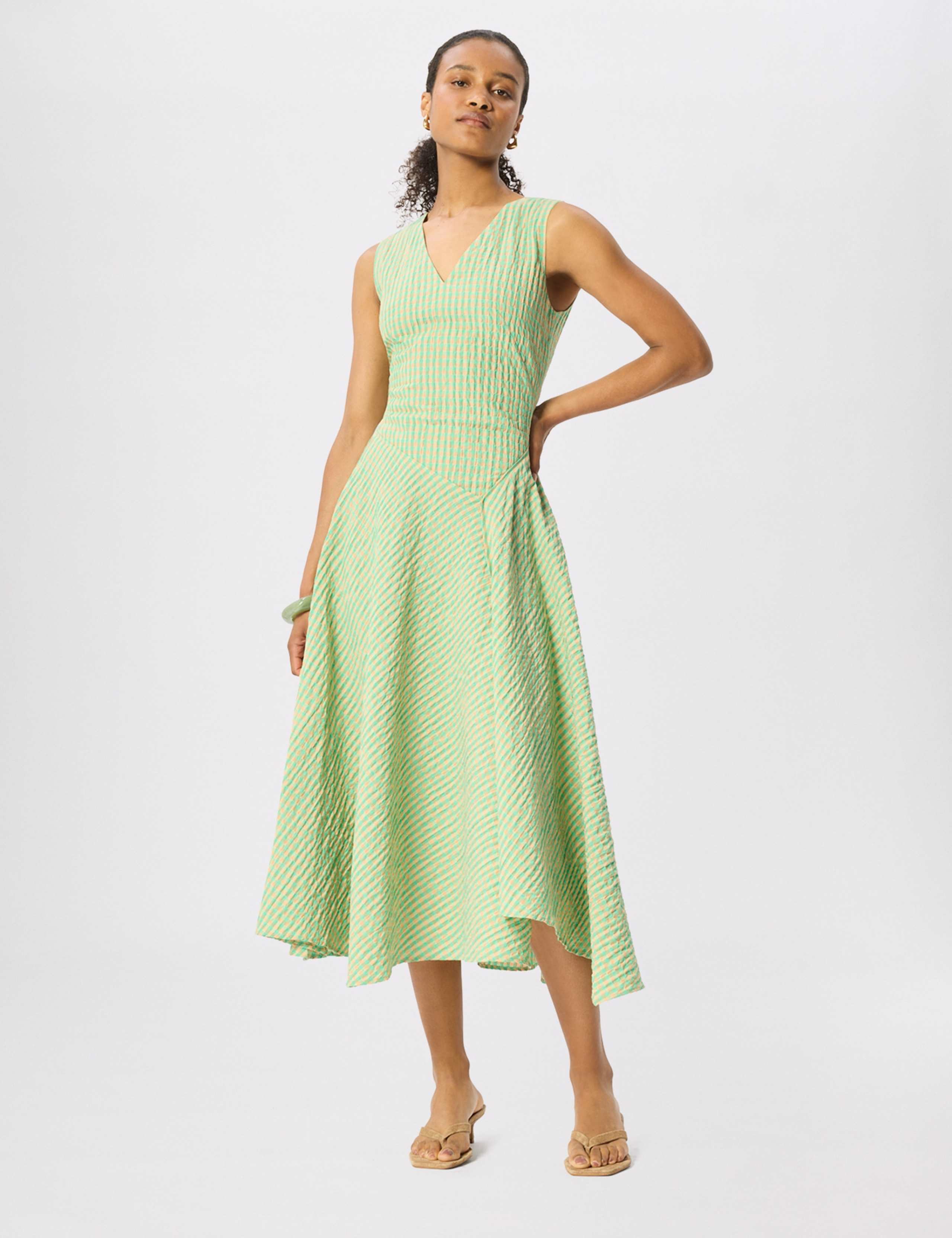 Cotton Rich Textured Checked V-Neck Midi Dress 5 of 7