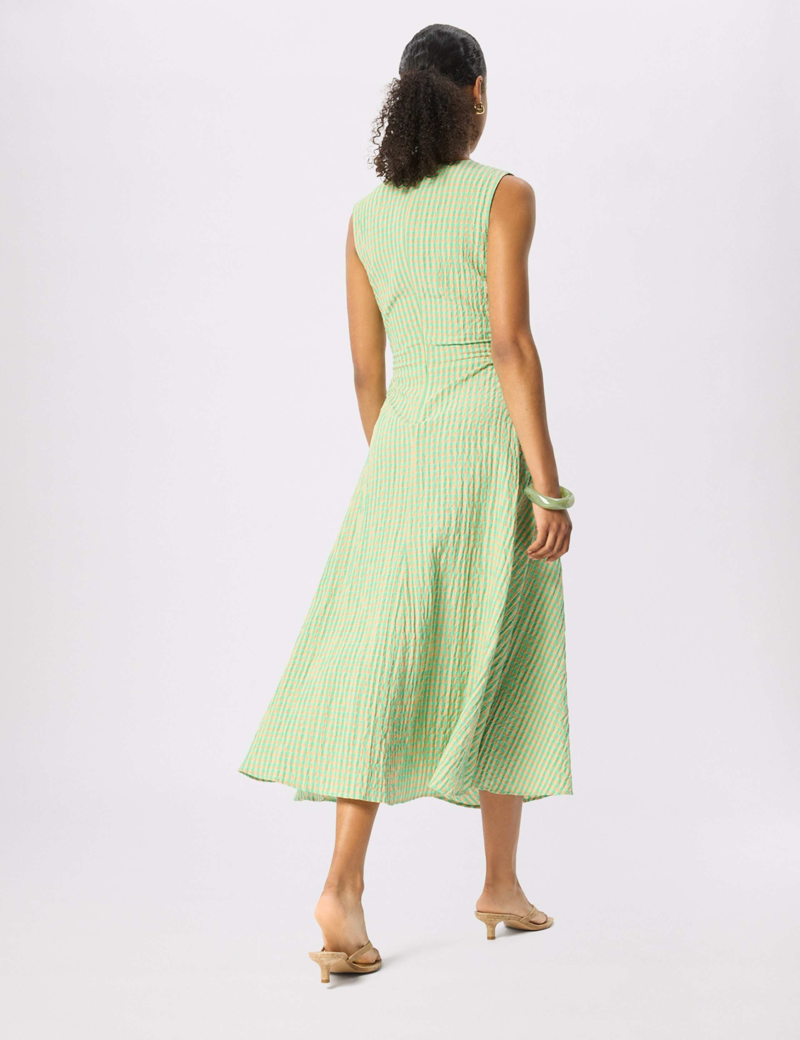 Cotton Rich Textured Checked V-Neck Midi Dress 6 of 7