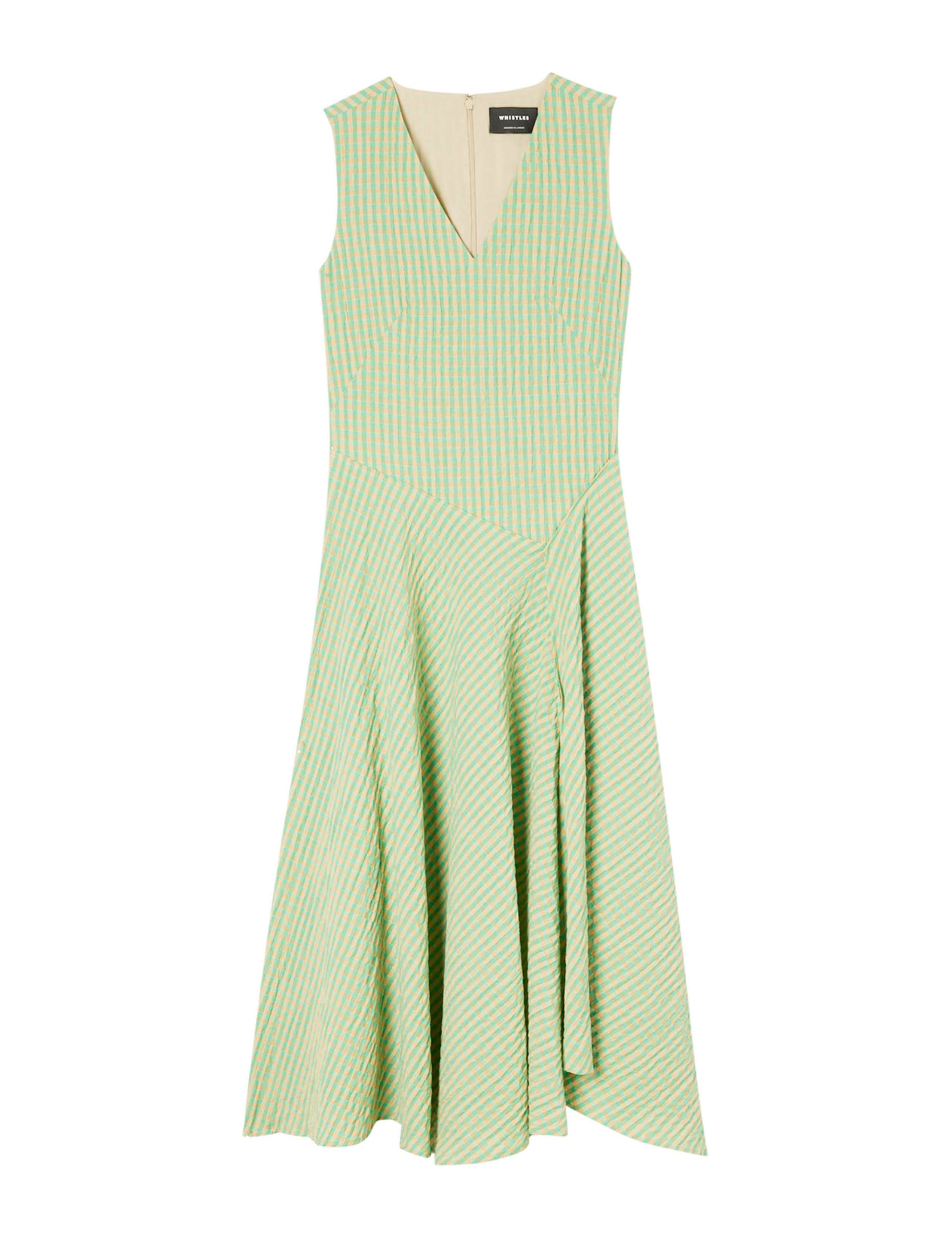 Cotton Rich Textured Checked V-Neck Midi Dress 2 of 7
