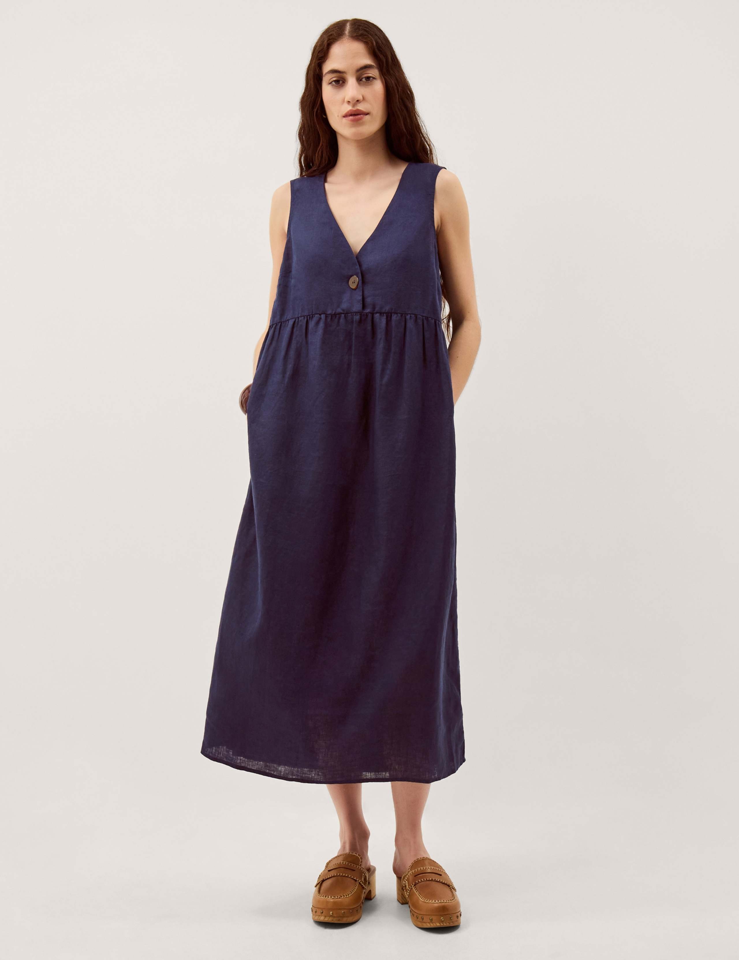 Pure Linen V-Neck Midi Column Dress 3 of 6