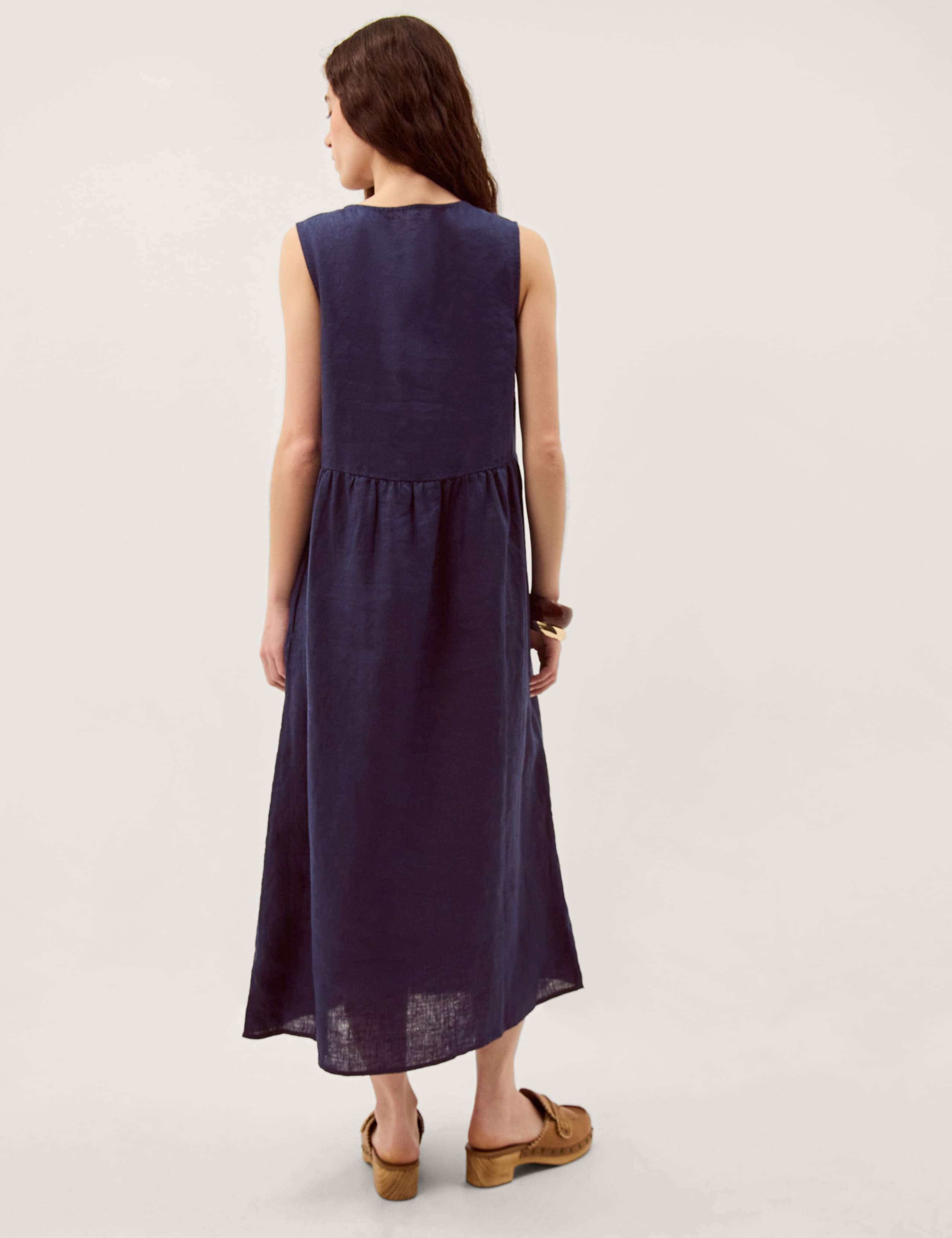 Pure Linen V-Neck Midi Column Dress 4 of 6