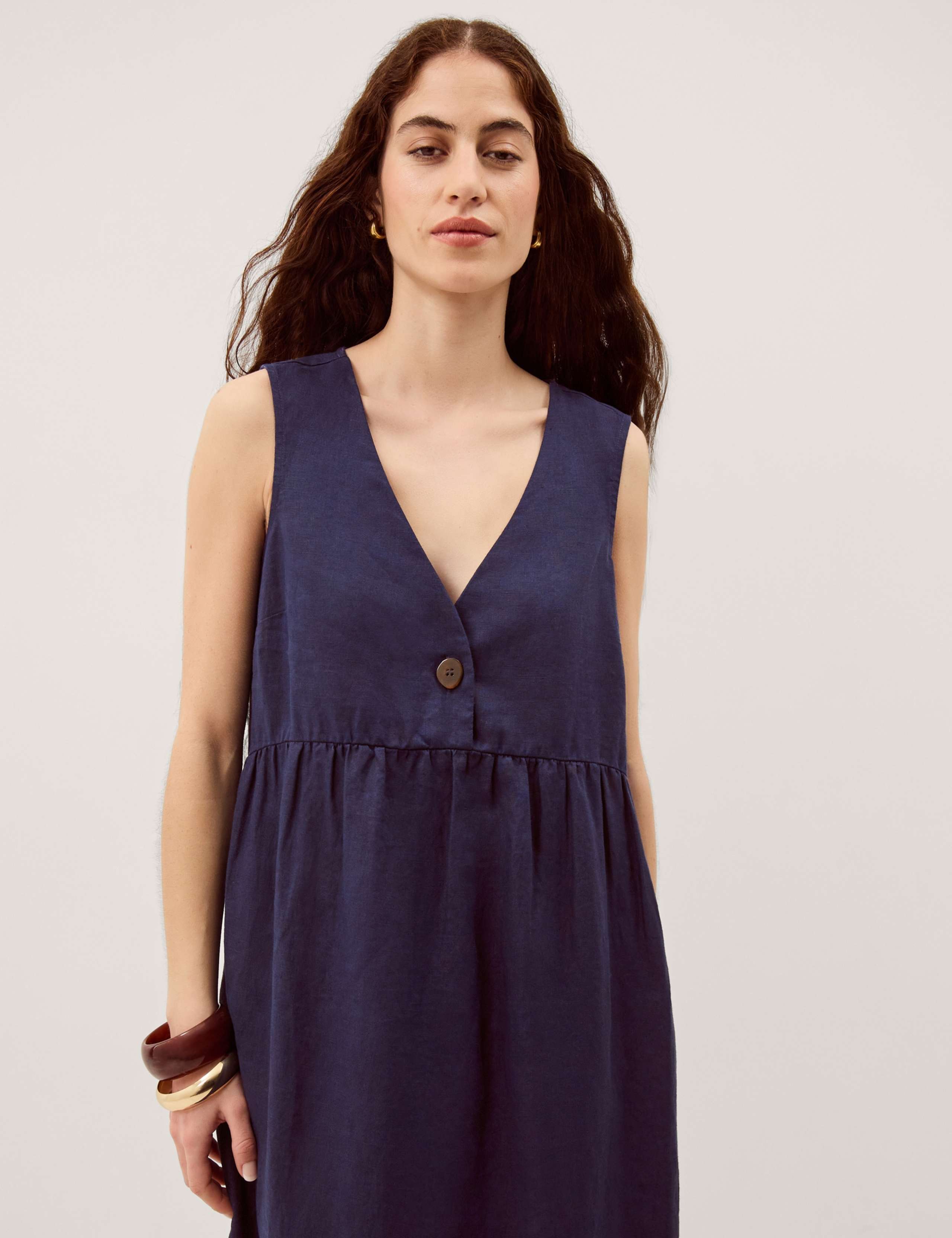 Pure Linen V-Neck Midi Column Dress 5 of 6