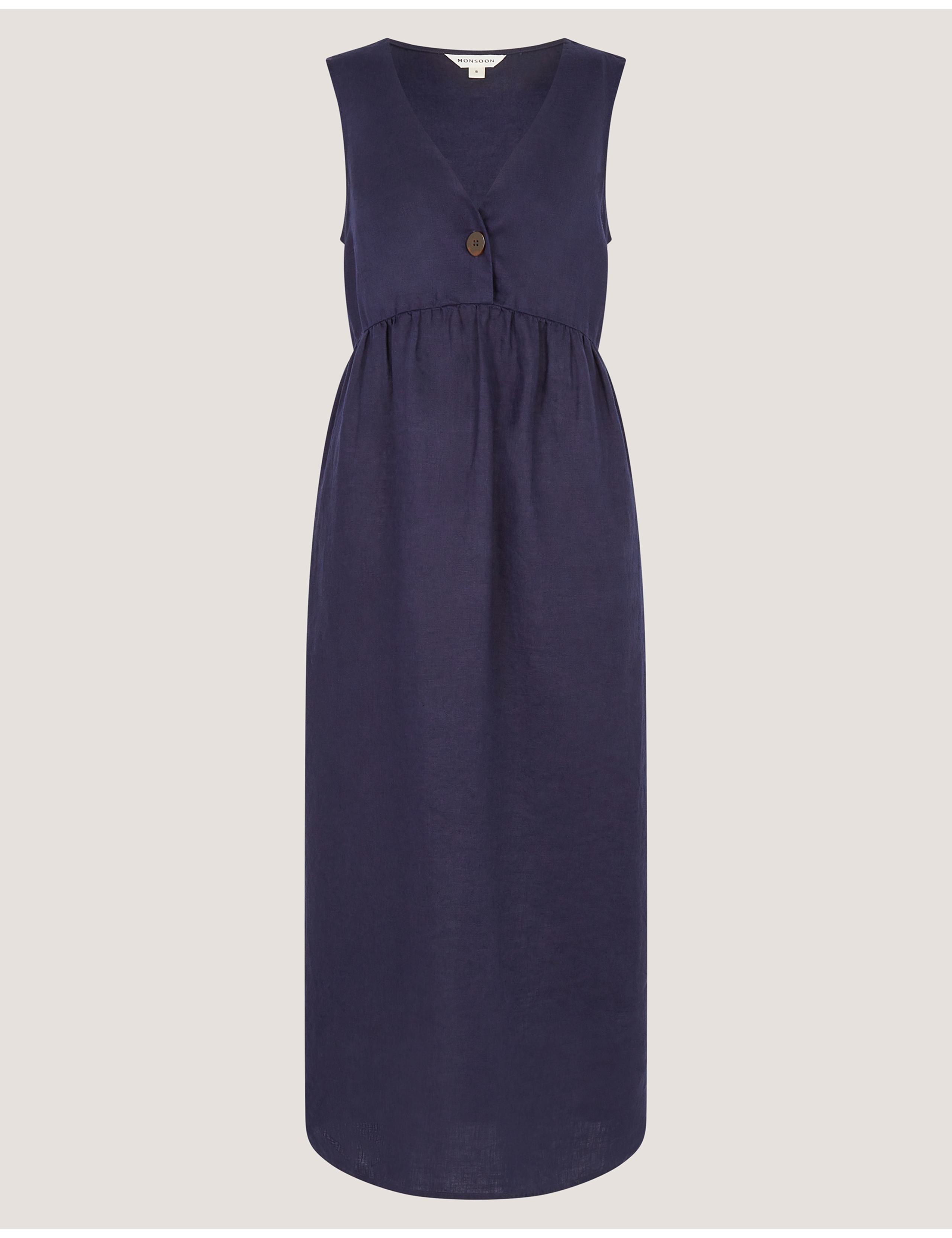 Pure Linen V-Neck Midi Column Dress 2 of 6