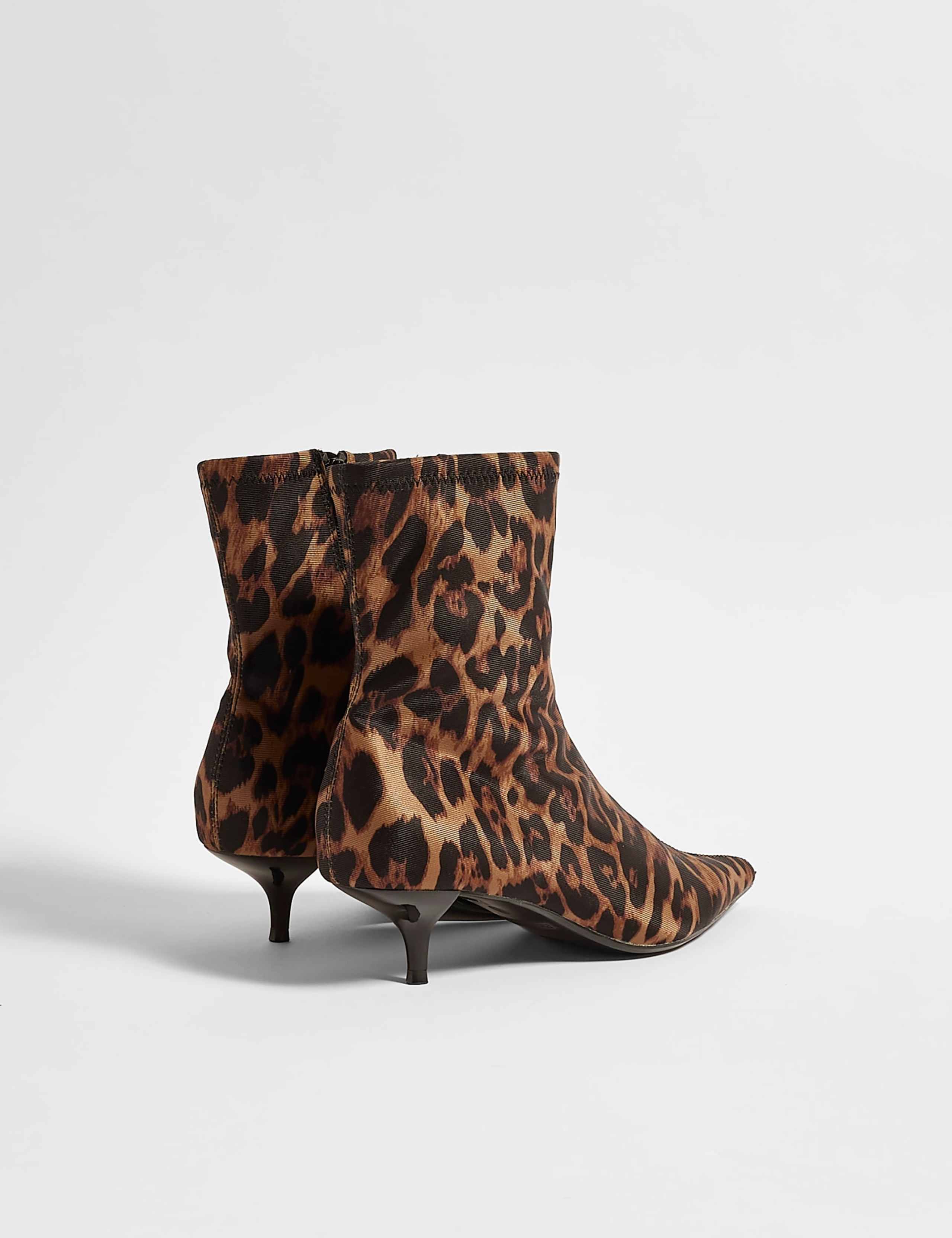 Leopard Print Kitten Heel Sock Boots 3 of 3