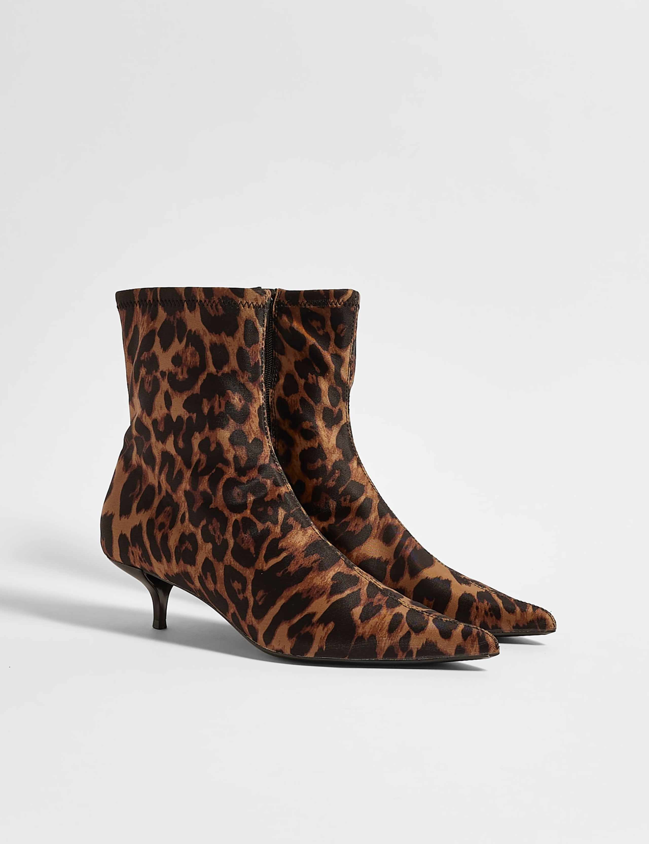 Leopard Print Kitten Heel Sock Boots 2 of 3