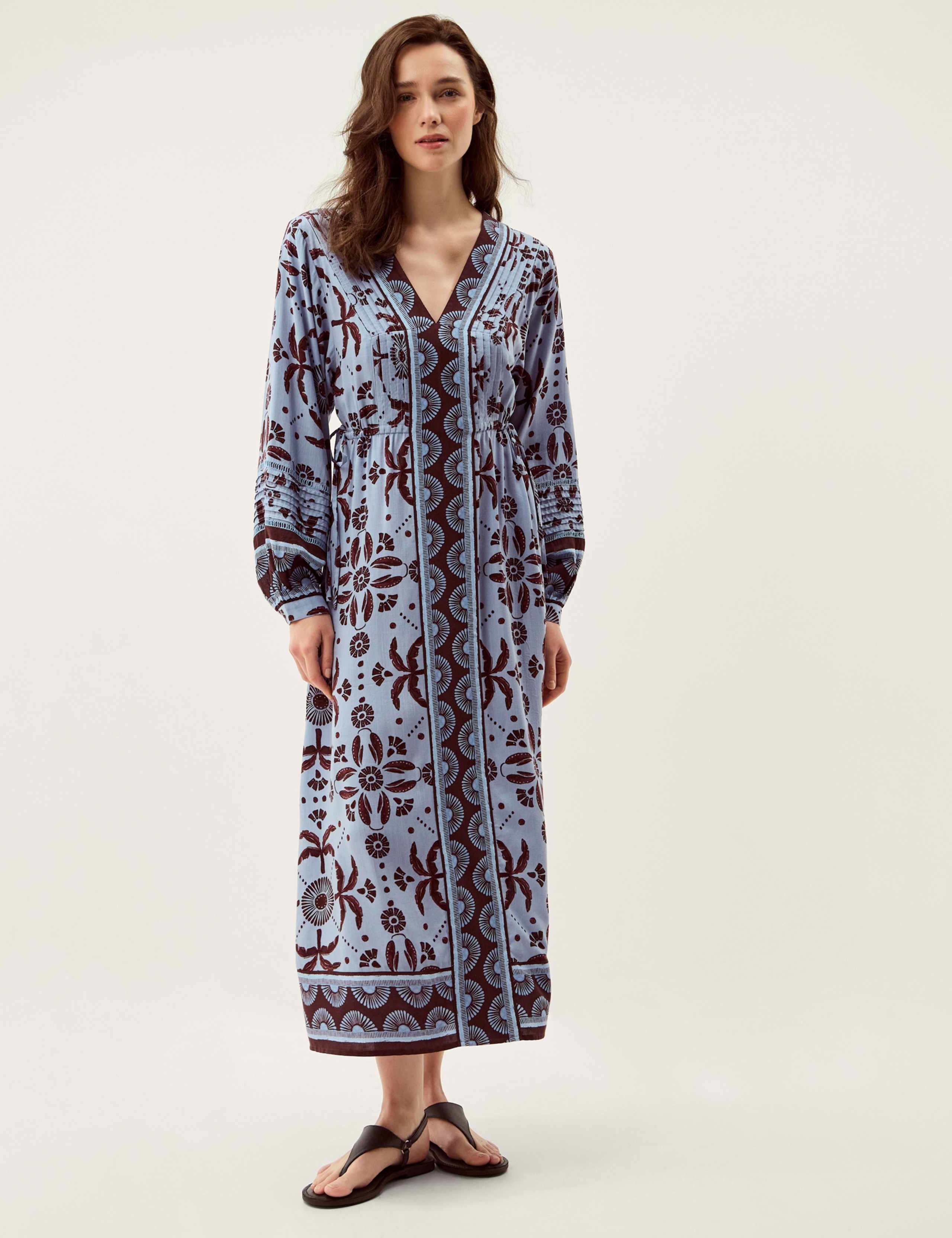 Printed V-Neck Maxi Waisted Dress 1 of 5