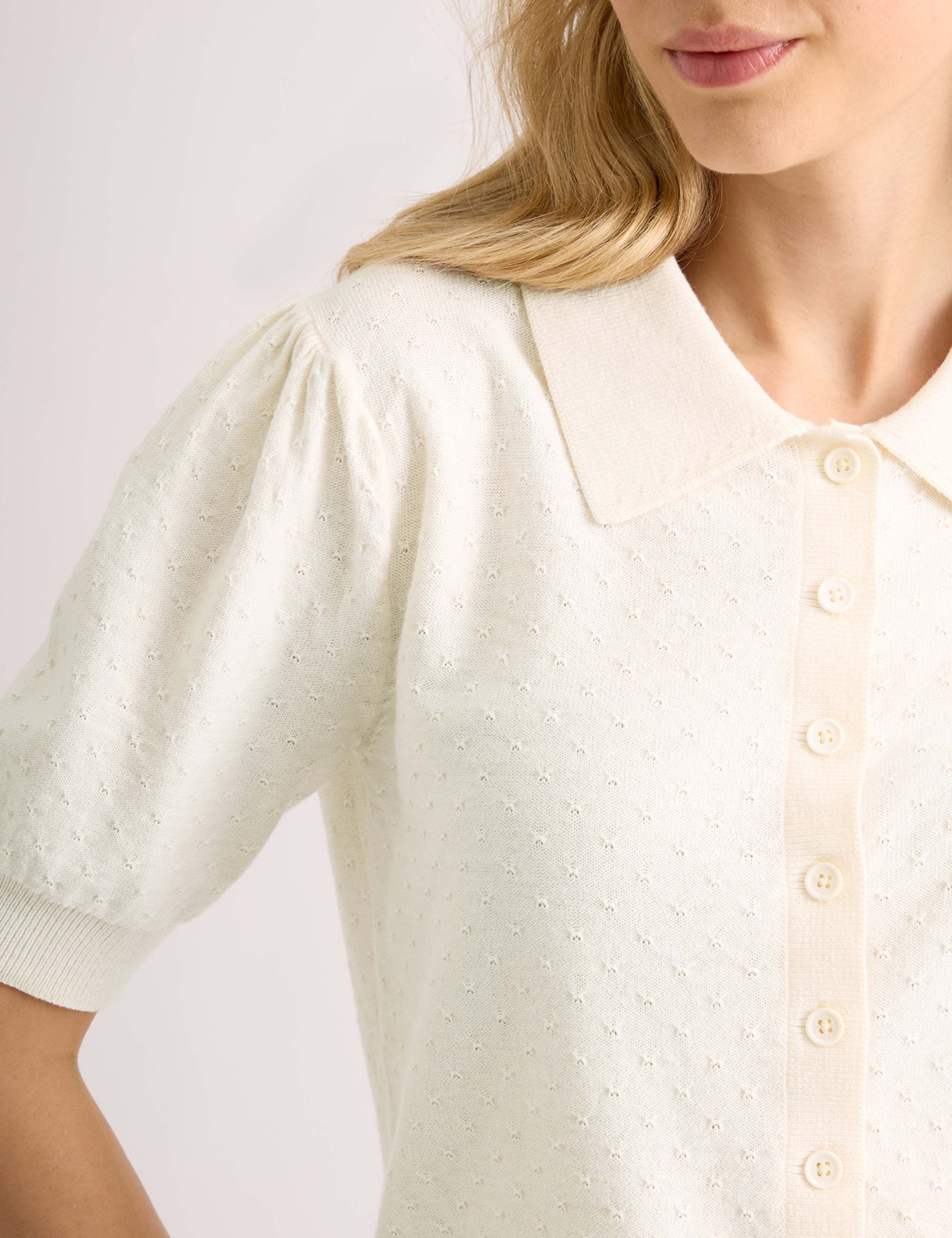 Cotton Blend Pointelle Button Through Top 4 of 5
