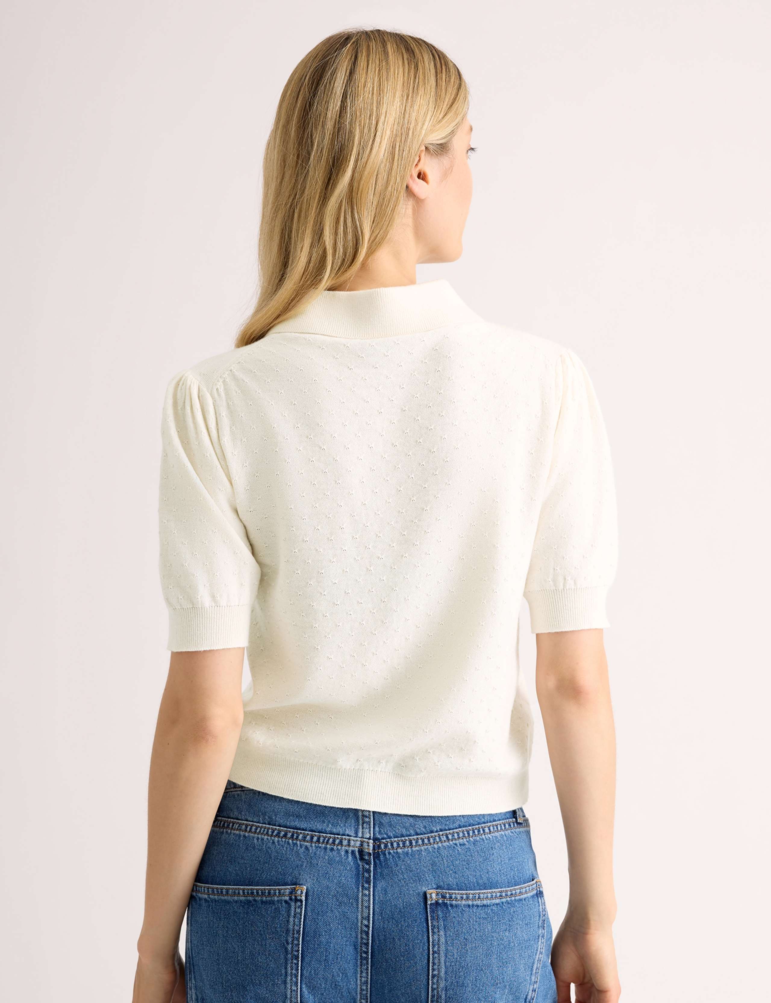 Cotton Blend Pointelle Button Through Top 5 of 5