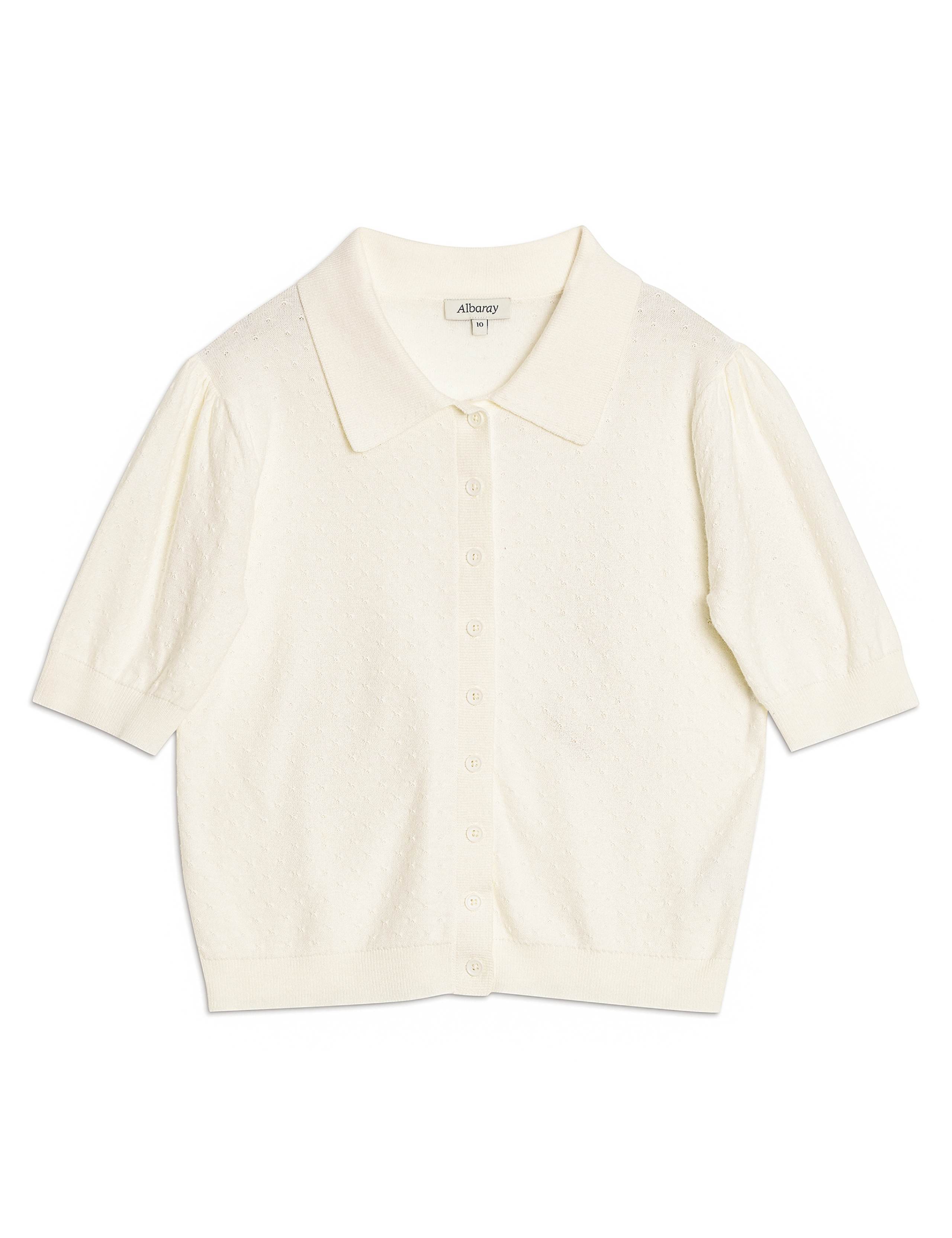 Cotton Blend Pointelle Button Through Top 2 of 5