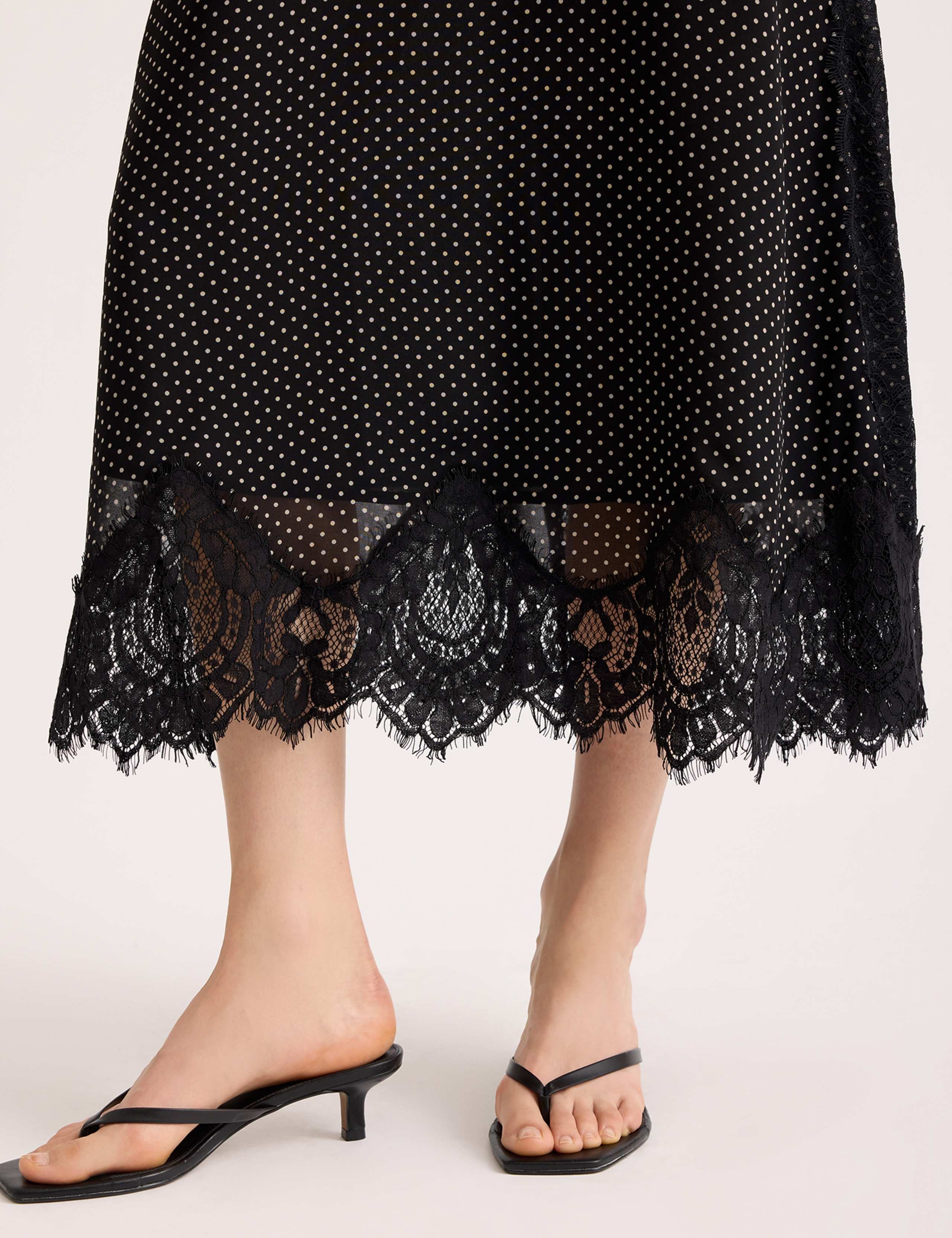 Chiffon Spot Print Lace Trim Midi Tea Dress 5 of 5