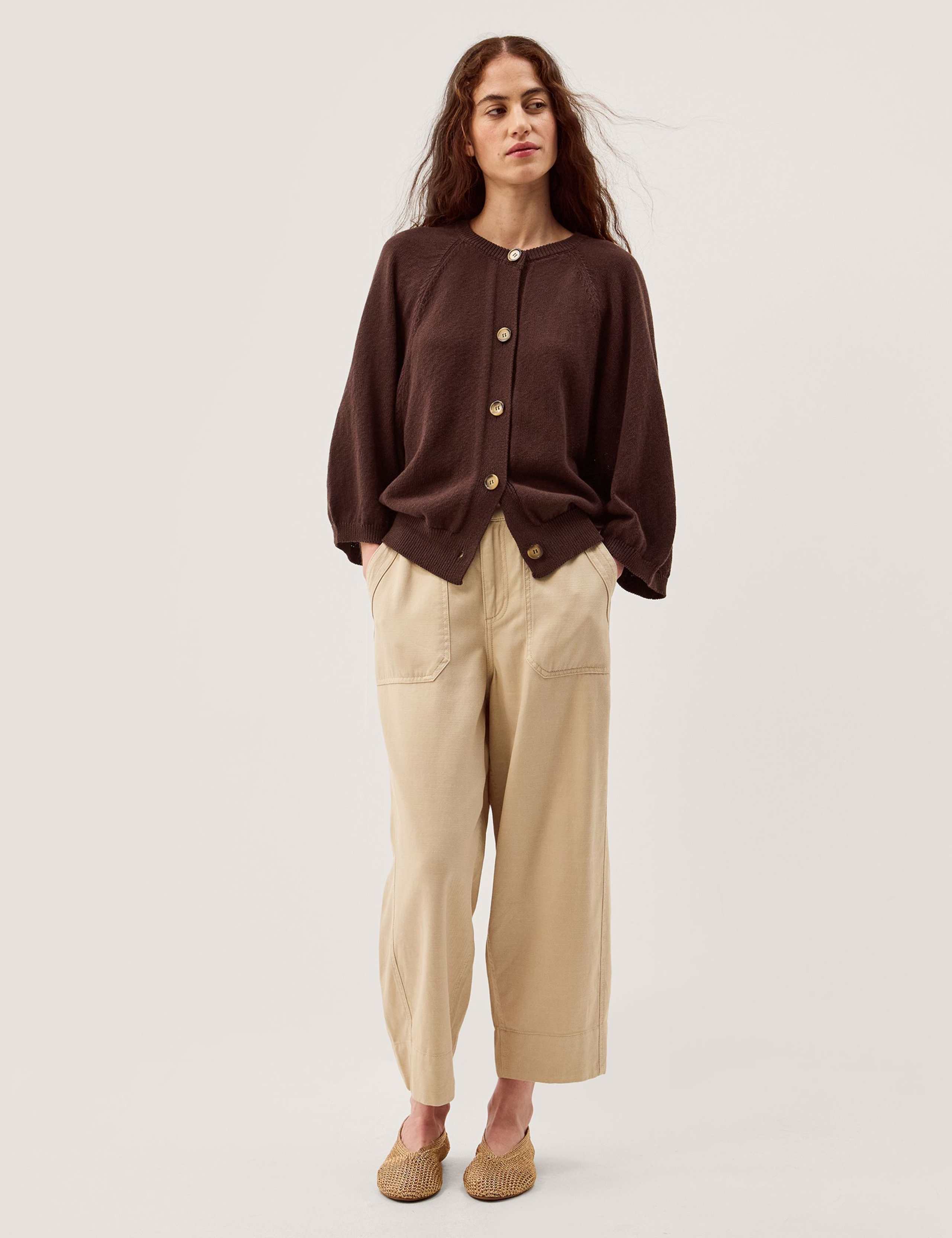 Cotton Rich Textured Crew Neck Cardigan 3 of 5