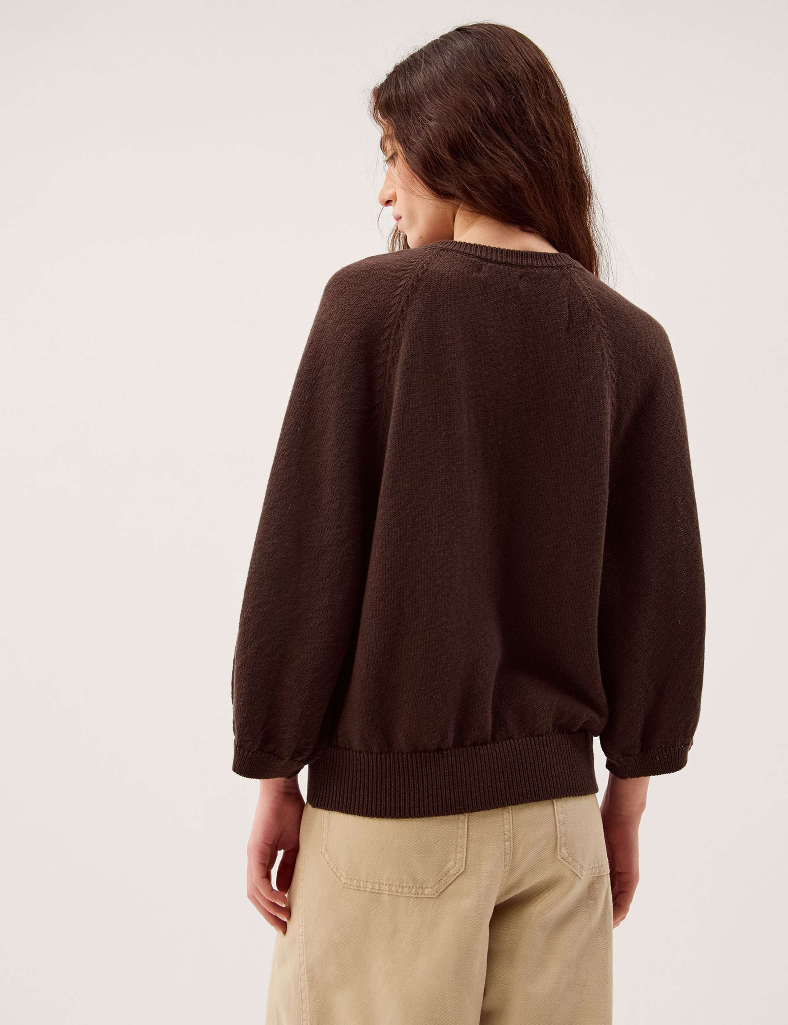 Cotton Rich Textured Crew Neck Cardigan 4 of 5